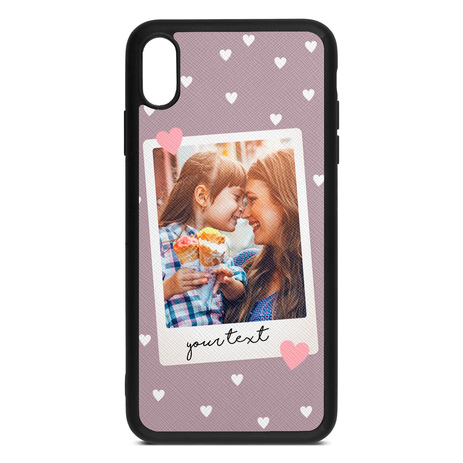 Personalised Photo Love Hearts Lotus Saffiano Leather iPhone Xs Max Case