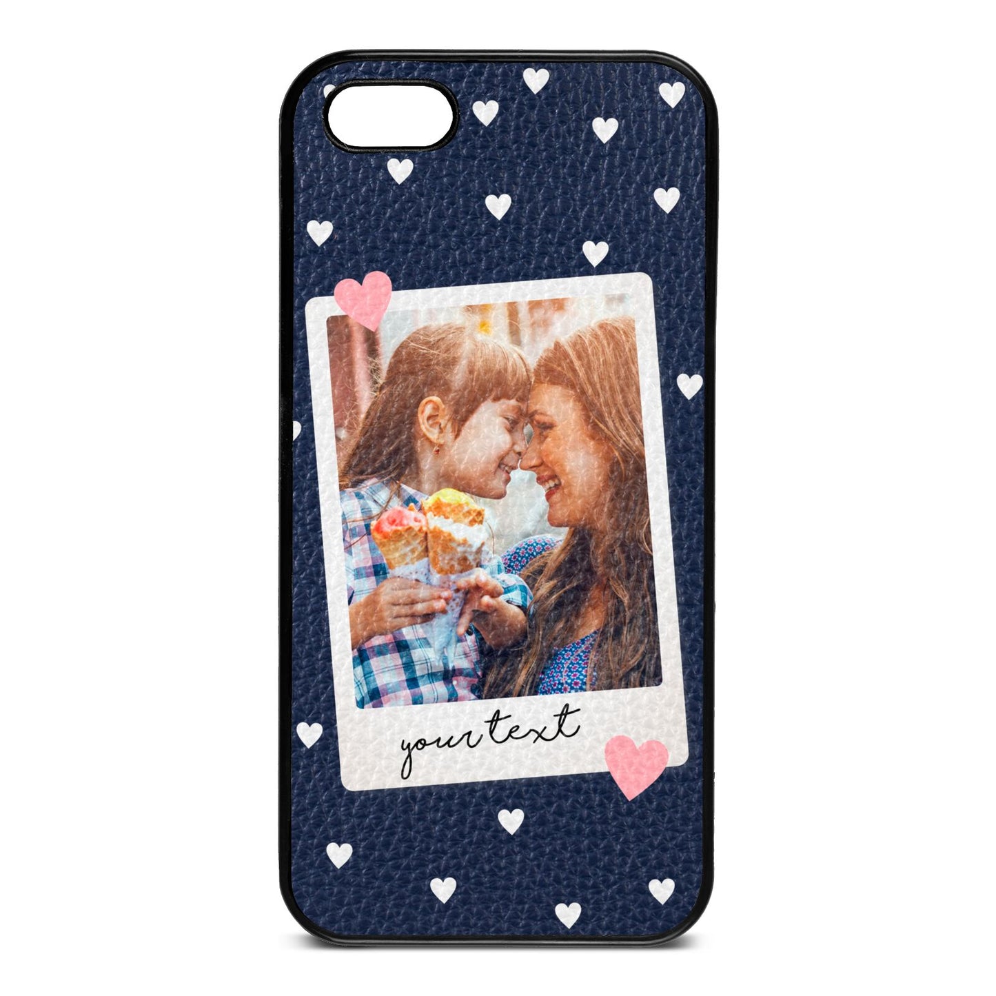 Personalised Photo Love Hearts Navy Blue Pebble Leather iPhone 5 Case