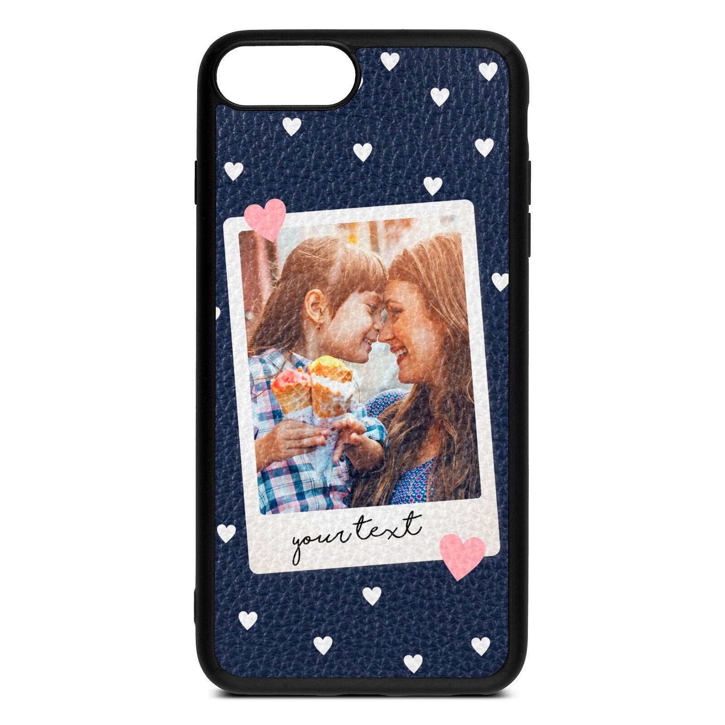 Personalised Photo Love Hearts Navy Blue Pebble Leather iPhone 8 Plus Case