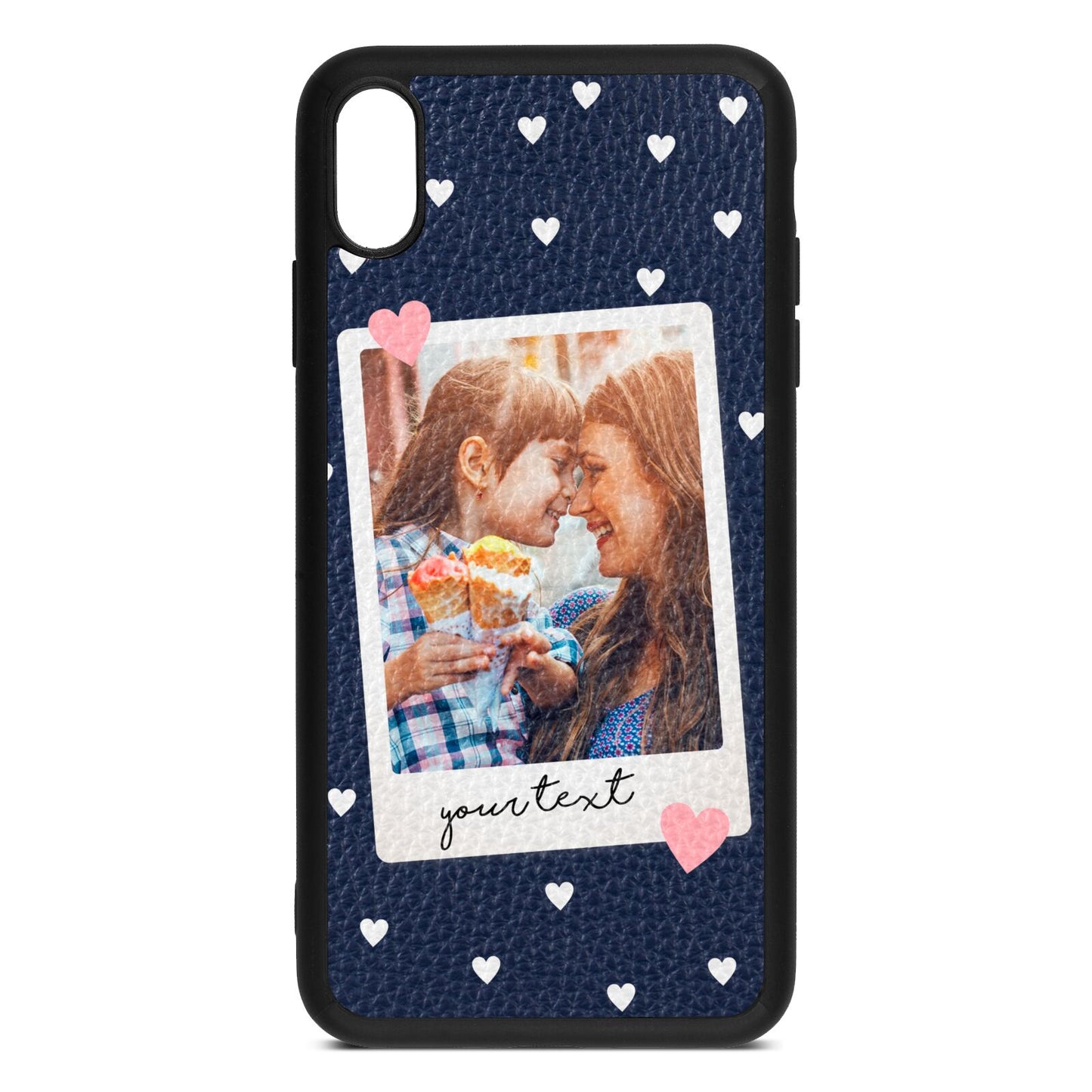 Personalised Photo Love Hearts Navy Blue Pebble Leather iPhone Xs Max Case