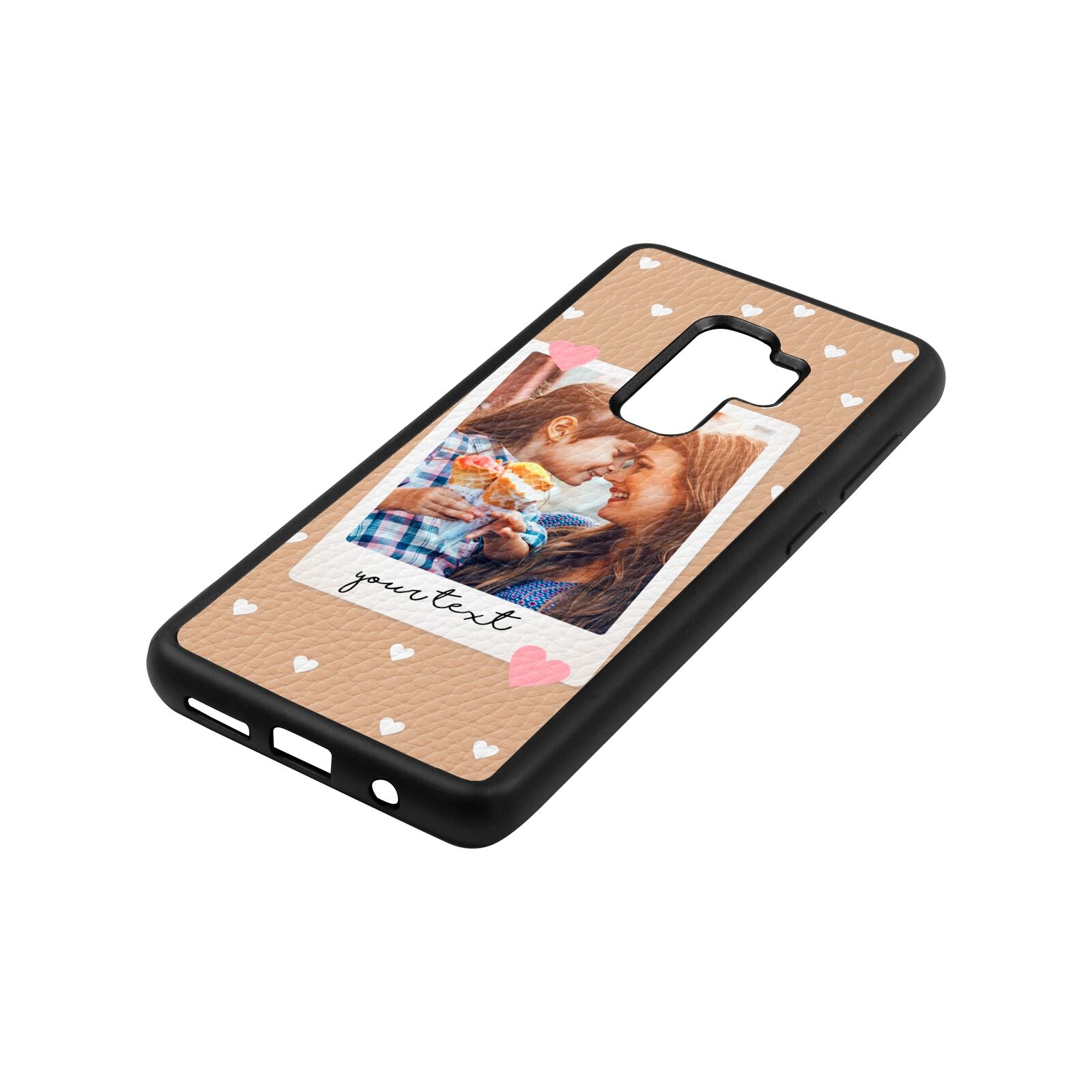 Personalised Photo Love Hearts Nude Pebble Leather Samsung S9 Plus Case Side Angle