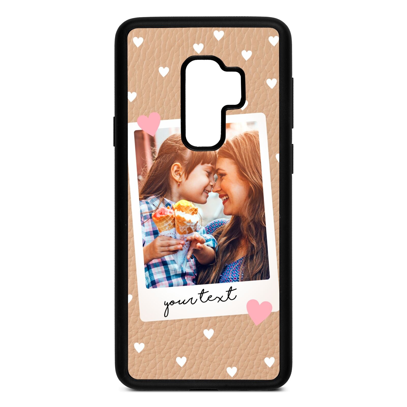 Personalised Photo Love Hearts Nude Pebble Leather Samsung S9 Plus Case