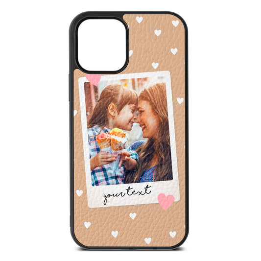 Personalised Photo Love Hearts Nude Pebble Leather iPhone 12 Case