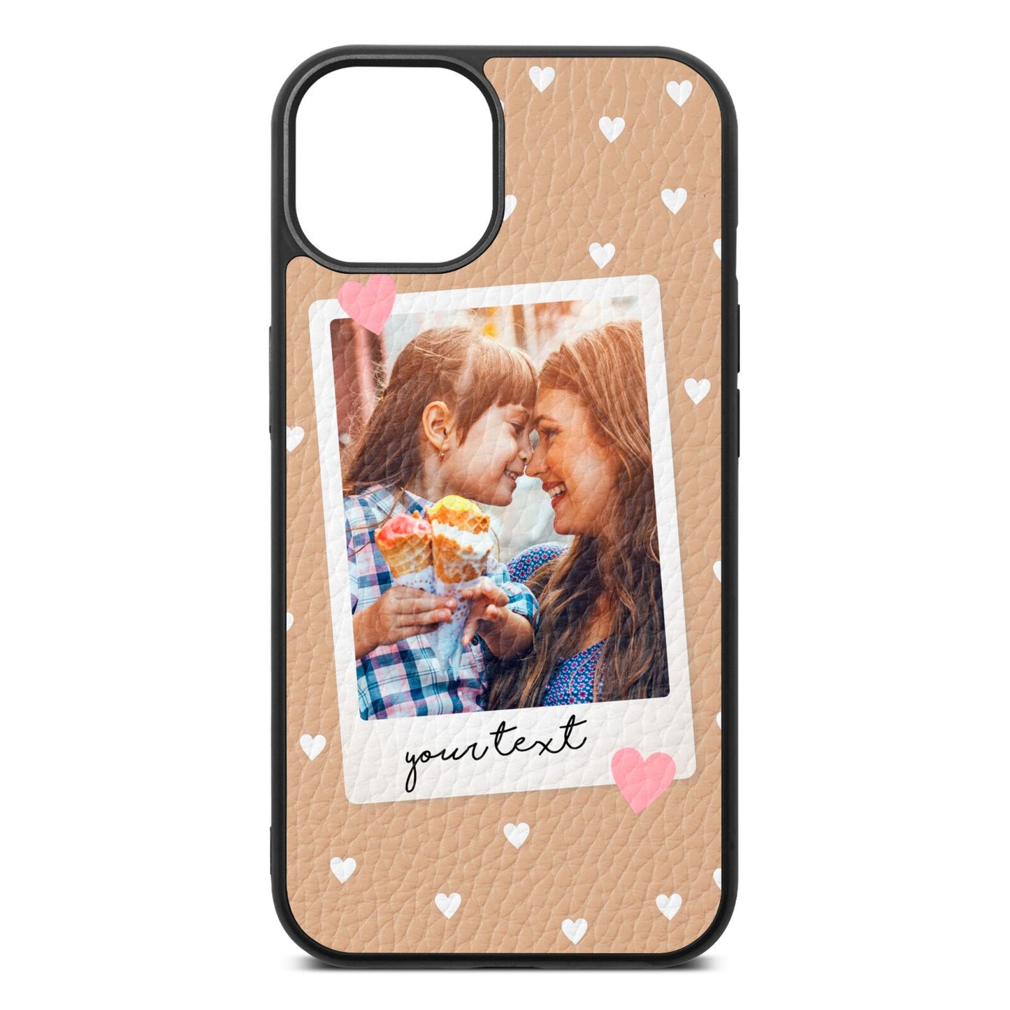 Personalised Photo Love Hearts Nude Pebble Leather iPhone 13 Case