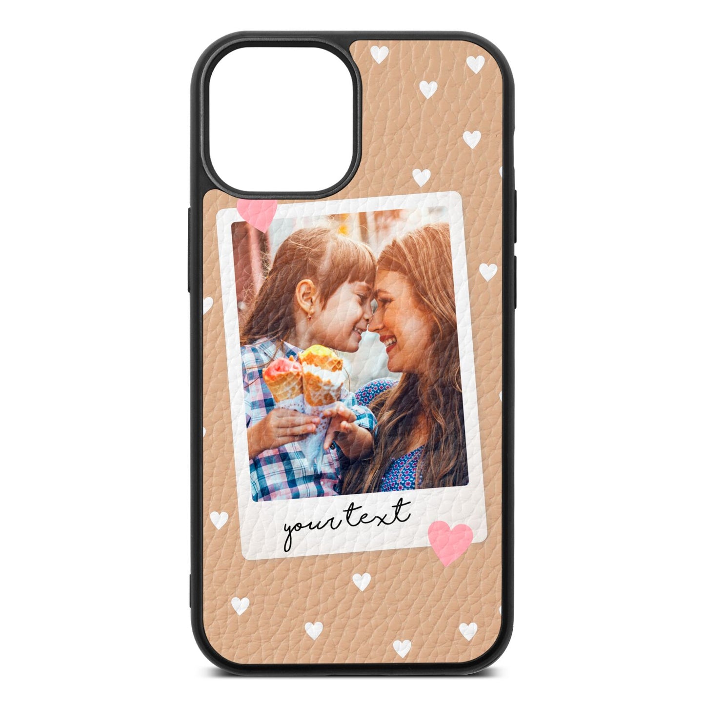 Personalised Photo Love Hearts Nude Pebble Leather iPhone 13 Mini Case