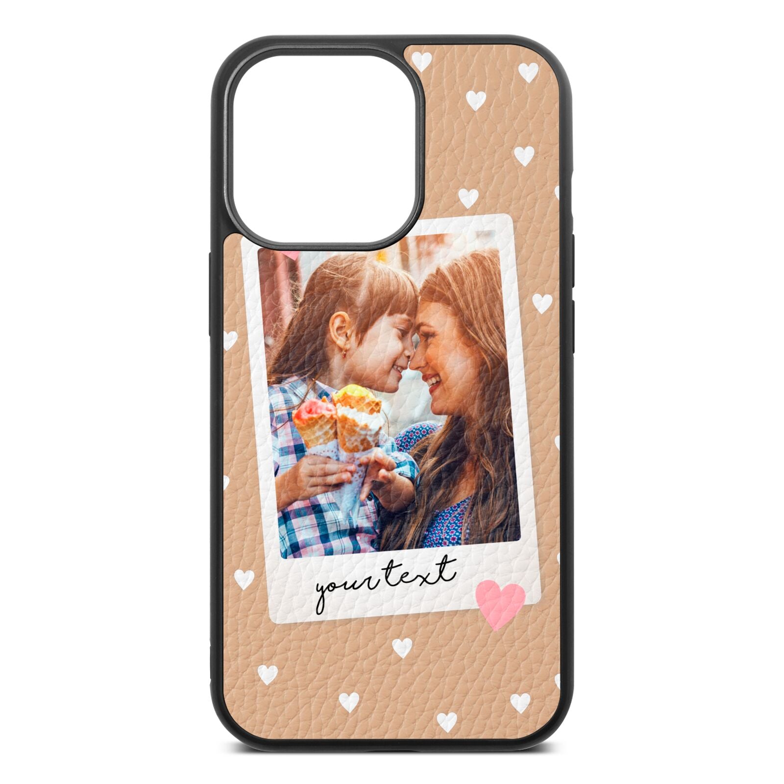 Personalised Photo Love Hearts Nude Pebble Leather iPhone 13 Pro Case