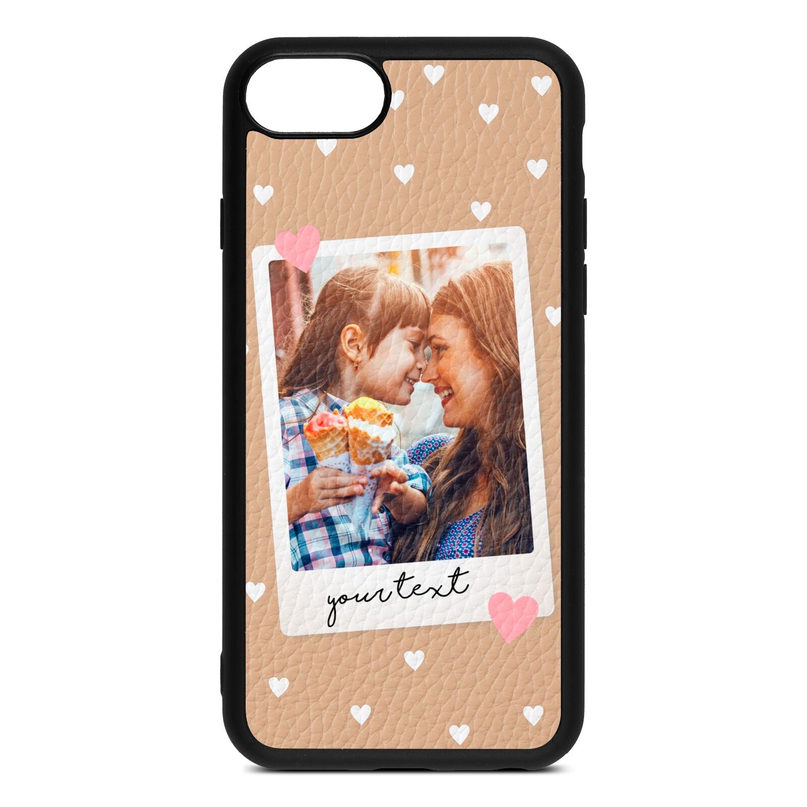 Personalised Photo Love Hearts Nude Pebble Leather iPhone 8 Case