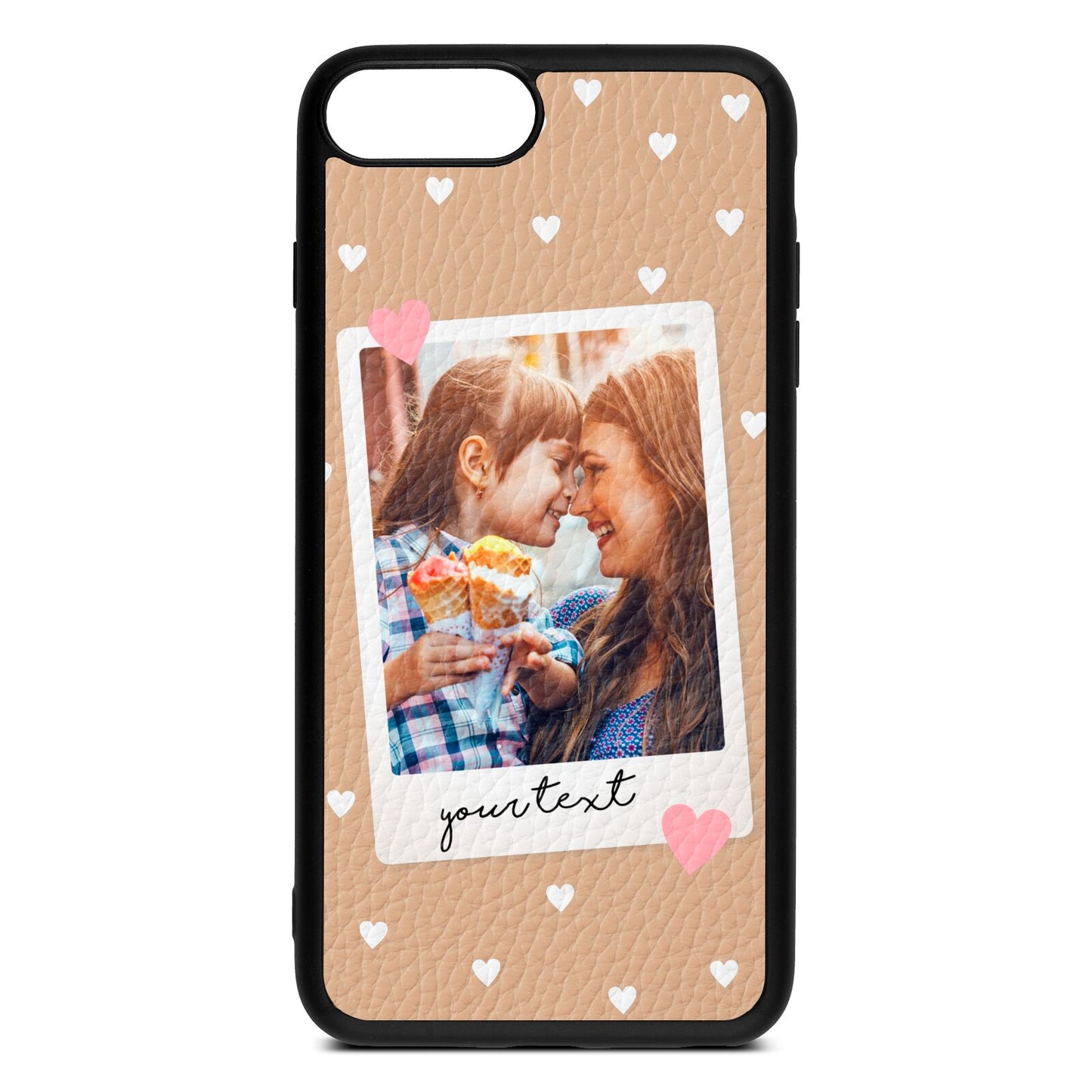 Personalised Photo Love Hearts Nude Pebble Leather iPhone 8 Plus Case