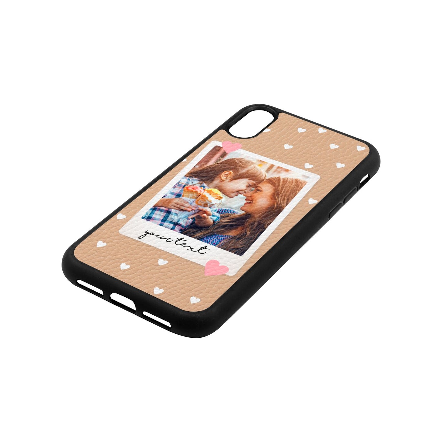Personalised Photo Love Hearts Nude Pebble Leather iPhone Xr Case Side Angle