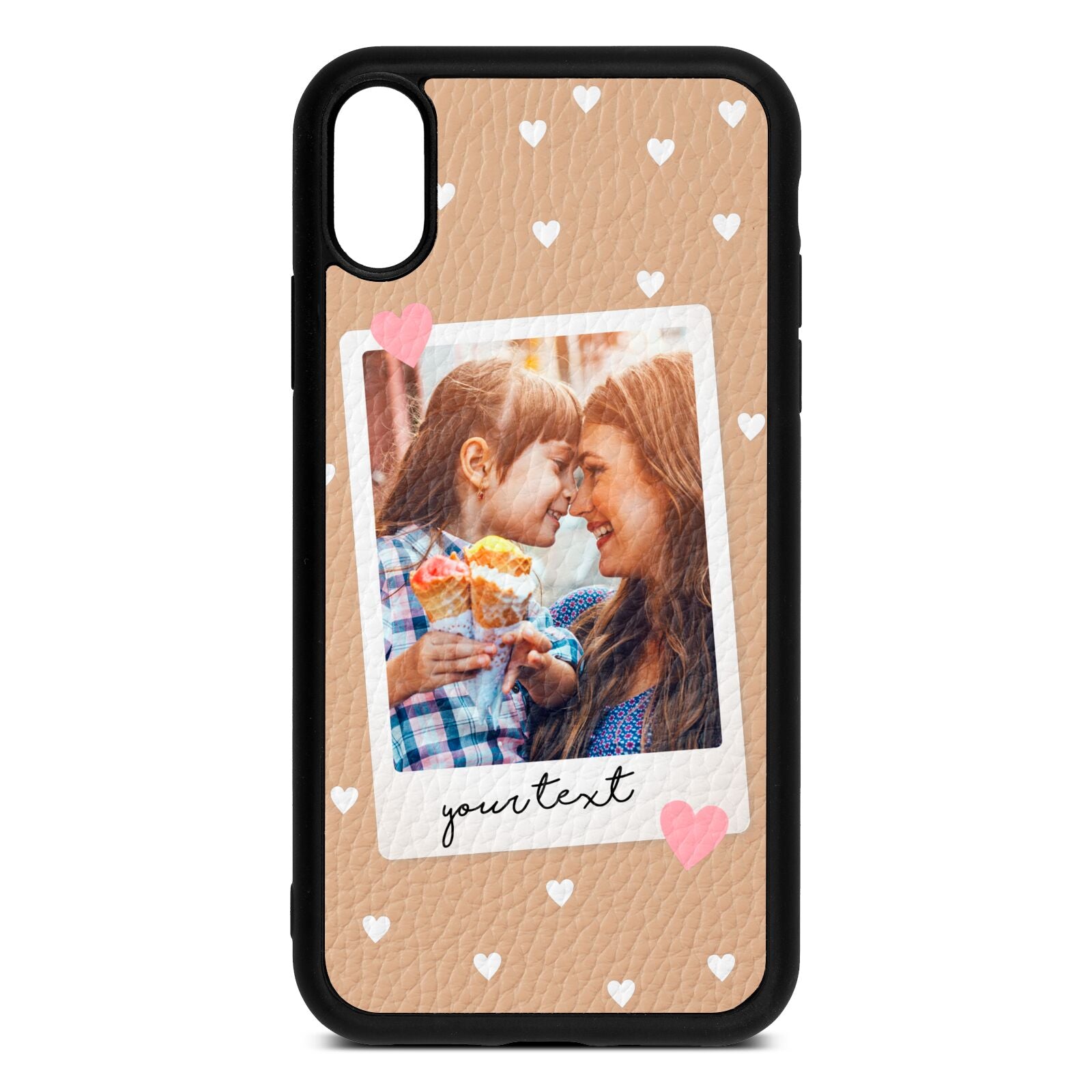 Personalised Photo Love Hearts Nude Pebble Leather iPhone Xr Case