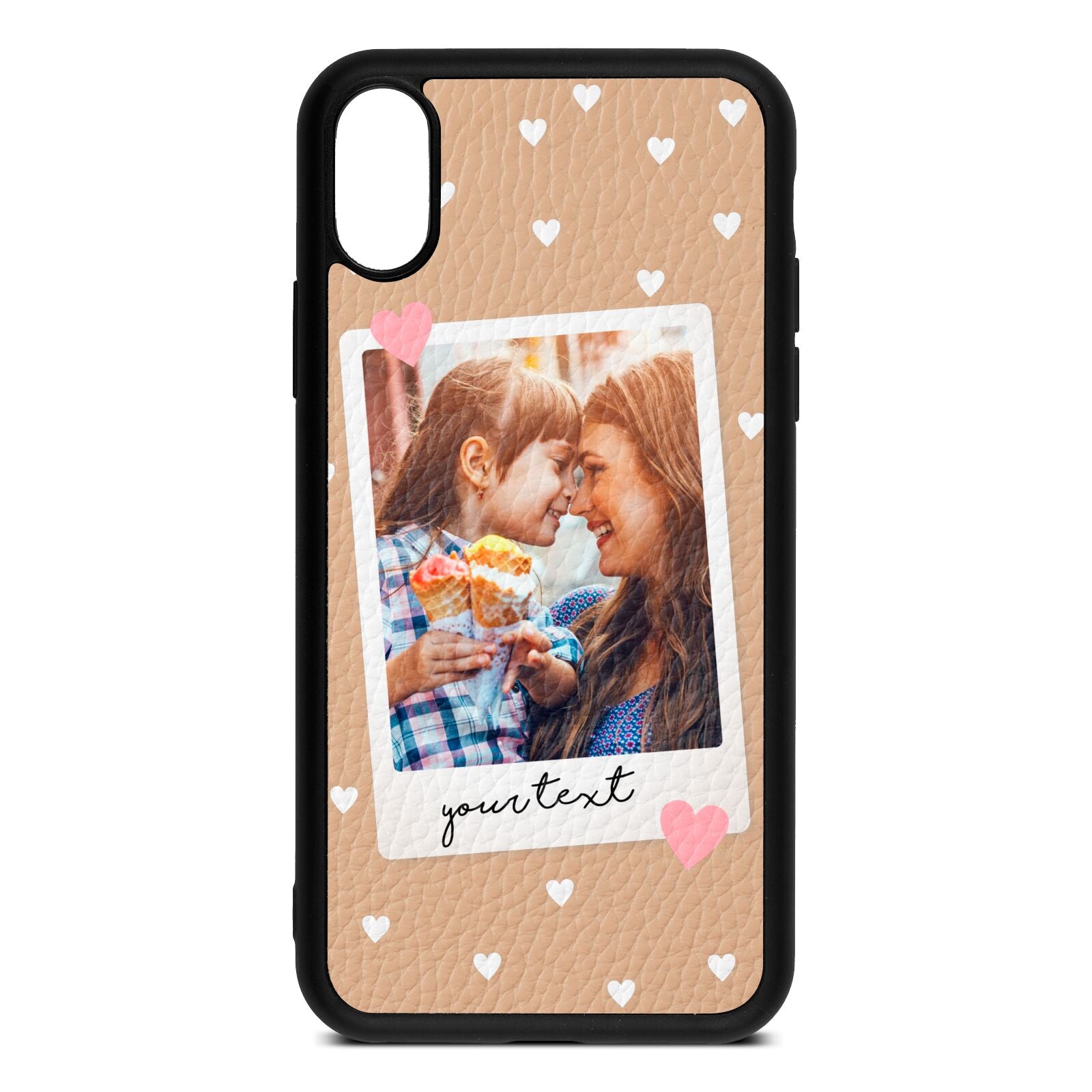 Personalised Photo Love Hearts Nude Pebble Leather iPhone Xs Case