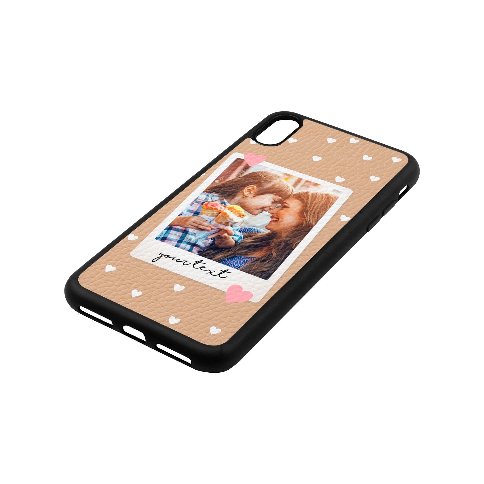 Personalised Photo Love Hearts Nude Pebble Leather iPhone Xs Max Case Side Angle