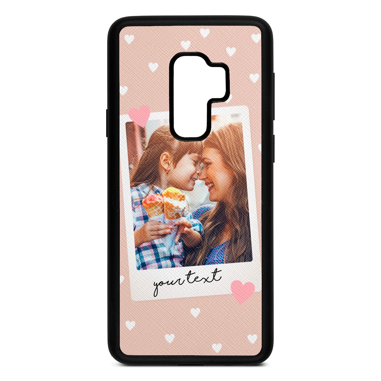 Personalised Photo Love Hearts Nude Saffiano Leather Samsung S9 Plus Case