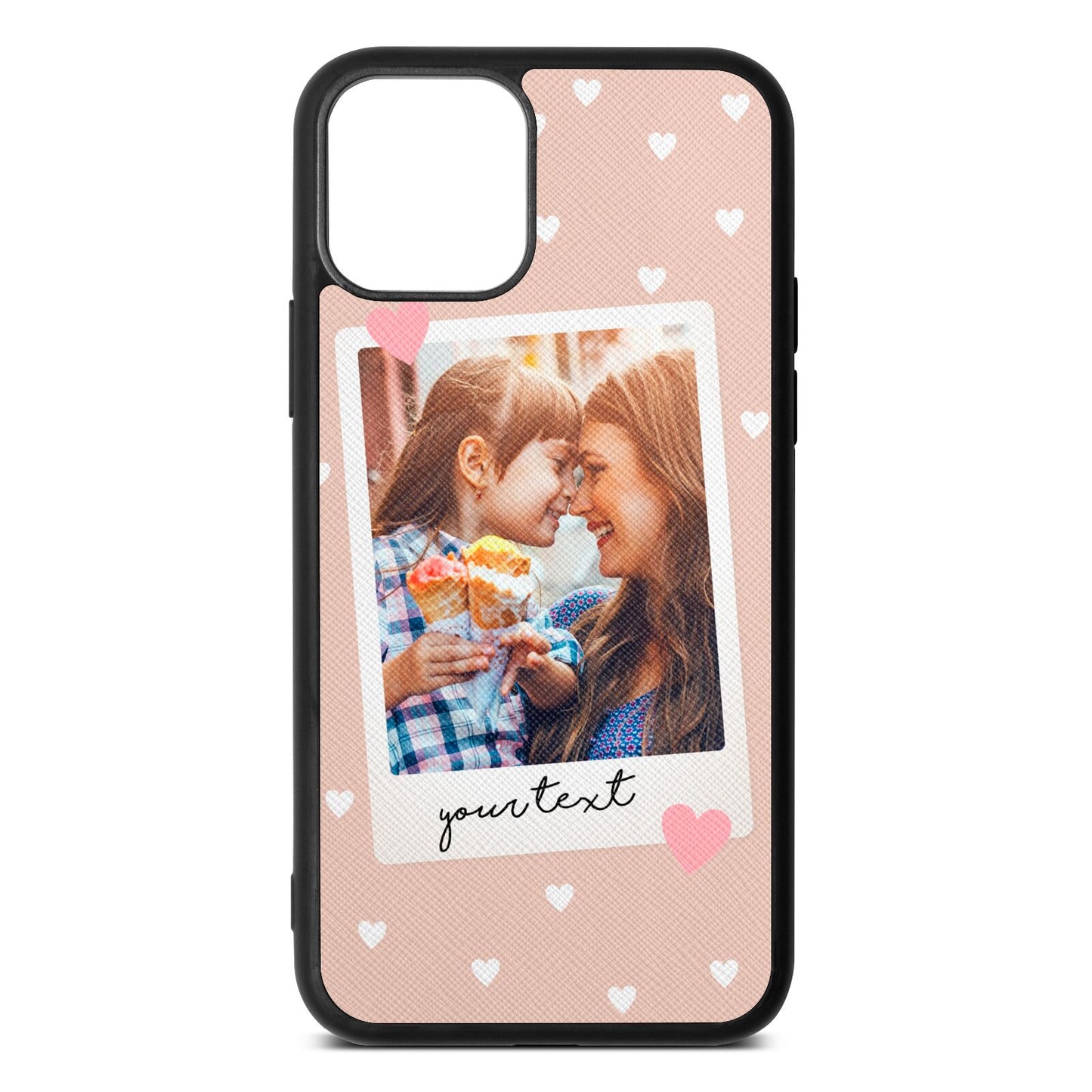 Personalised Photo Love Hearts Nude Saffiano Leather iPhone 11 Case