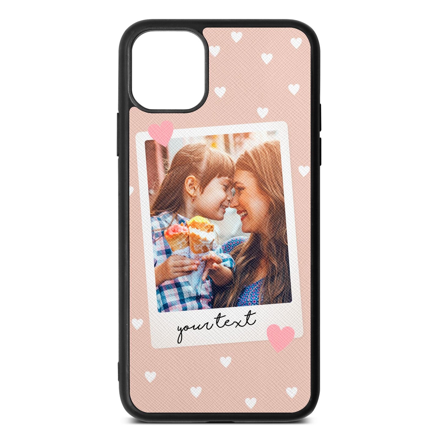 Personalised Photo Love Hearts Nude Saffiano Leather iPhone 11 Pro Max Case