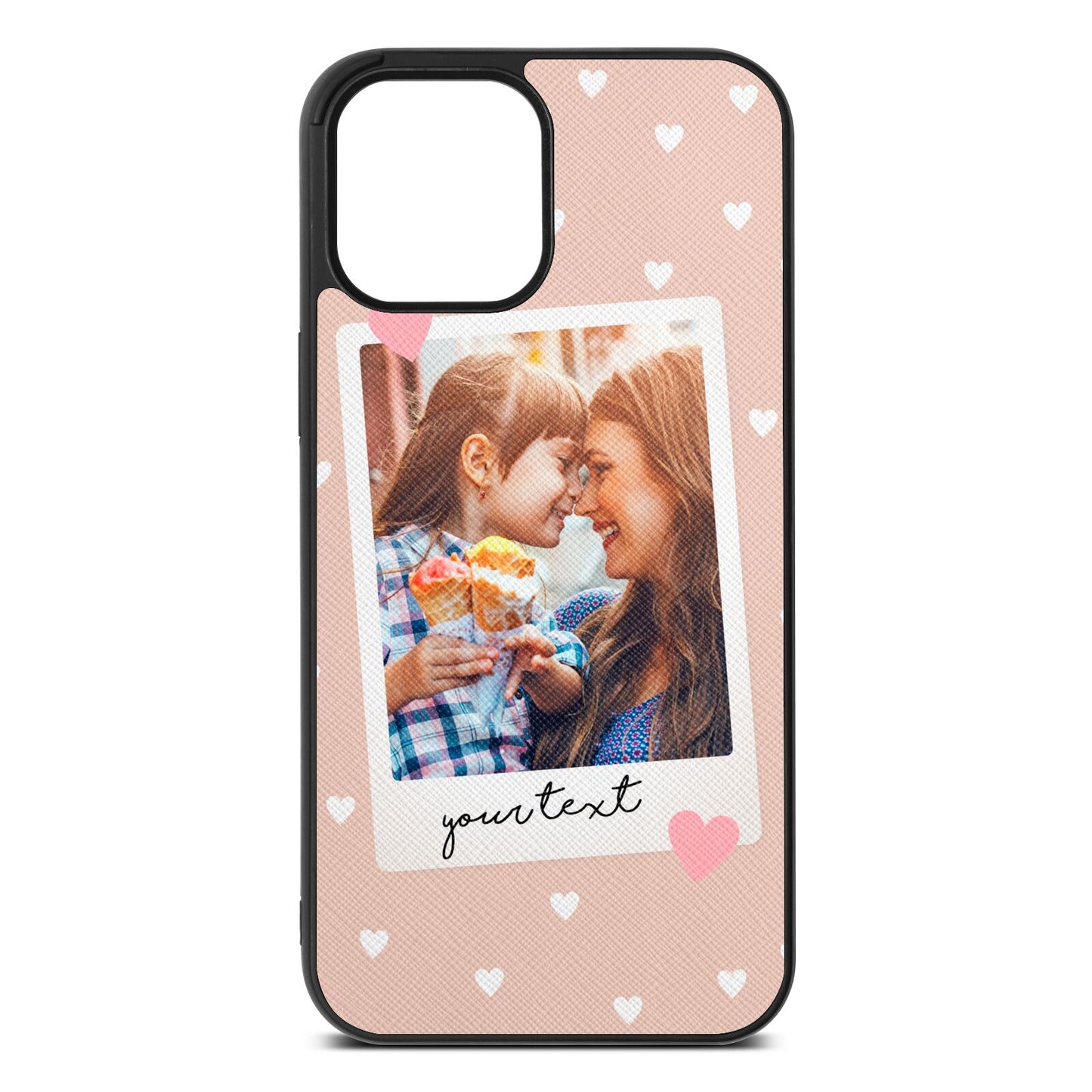 Personalised Photo Love Hearts Nude Saffiano Leather iPhone 12 Pro Max Case