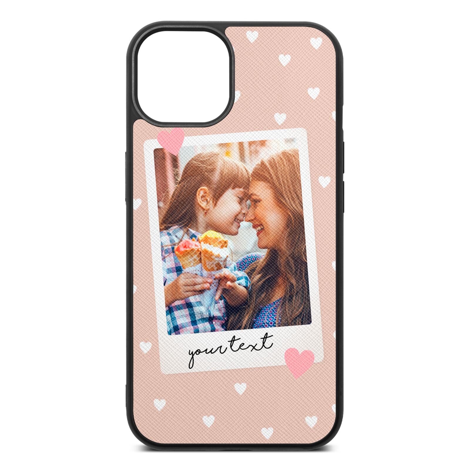 Personalised Photo Love Hearts Nude Saffiano Leather iPhone 13 Case
