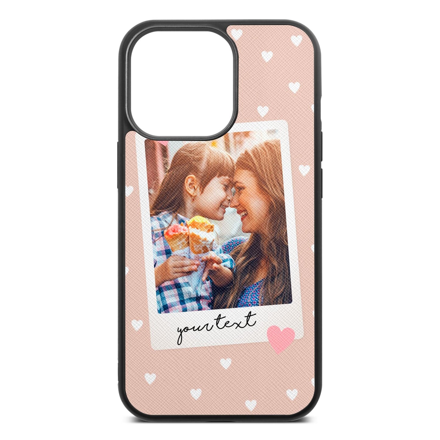 Personalised Photo Love Hearts Nude Saffiano Leather iPhone 13 Pro Case
