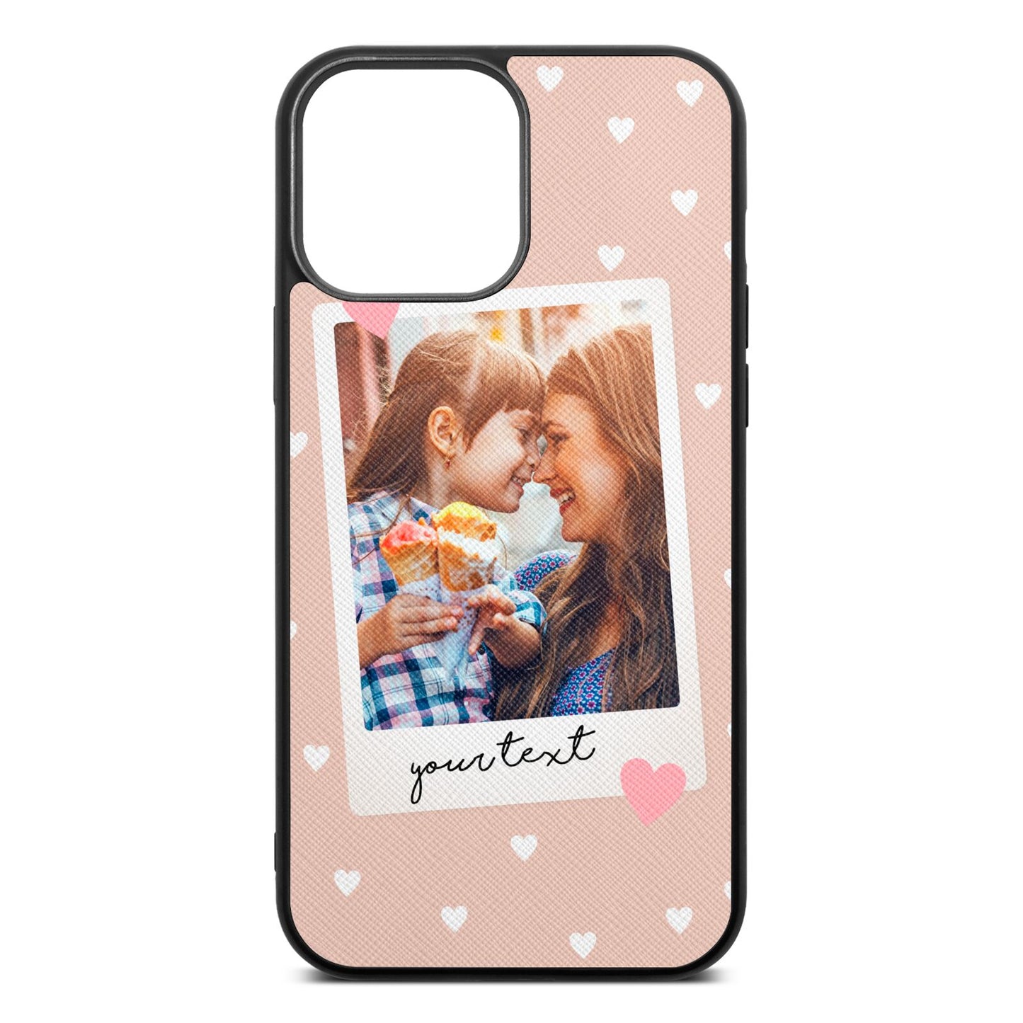Personalised Photo Love Hearts Nude Saffiano Leather iPhone 13 Pro Max Case