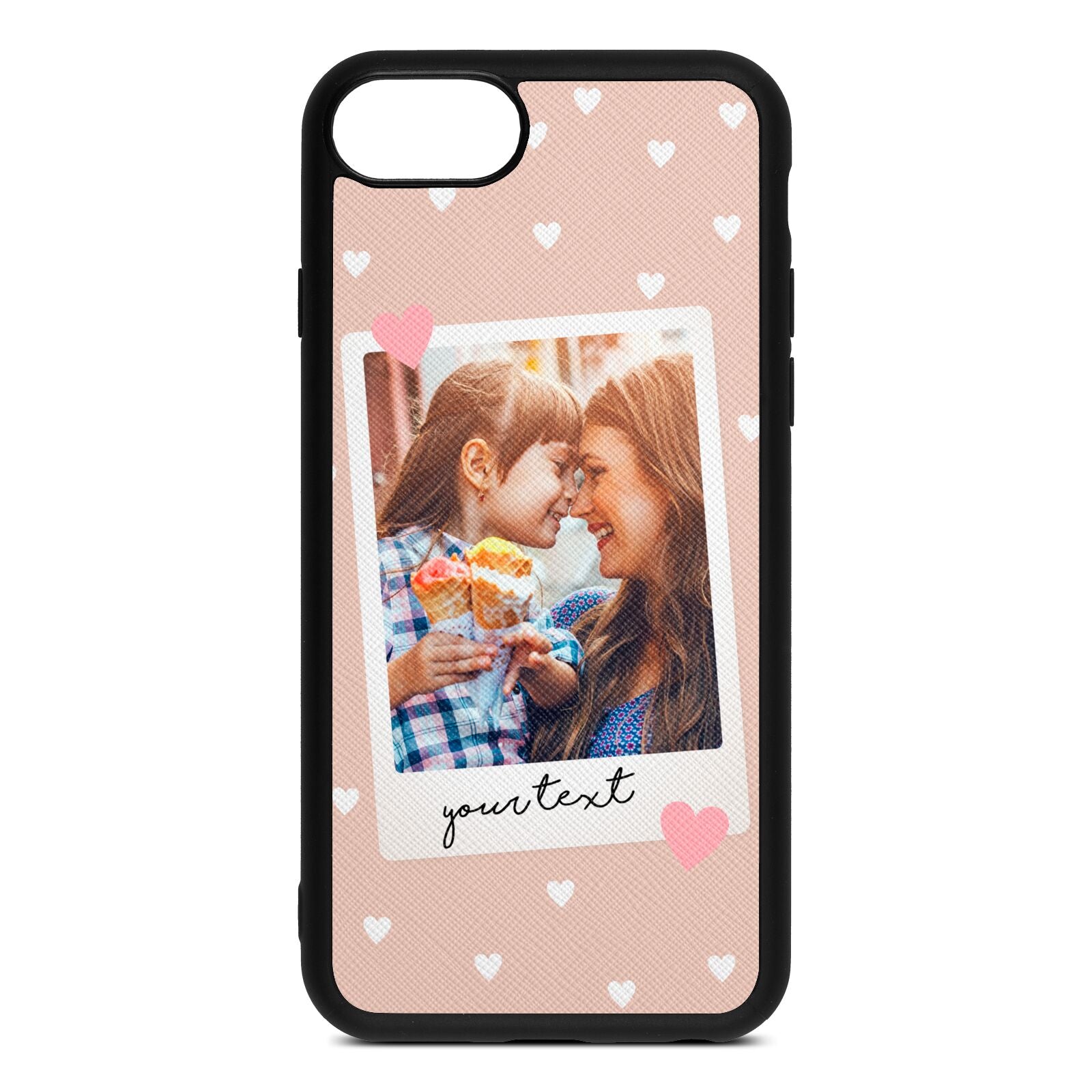 Personalised Photo Love Hearts Nude Saffiano Leather iPhone 8 Case