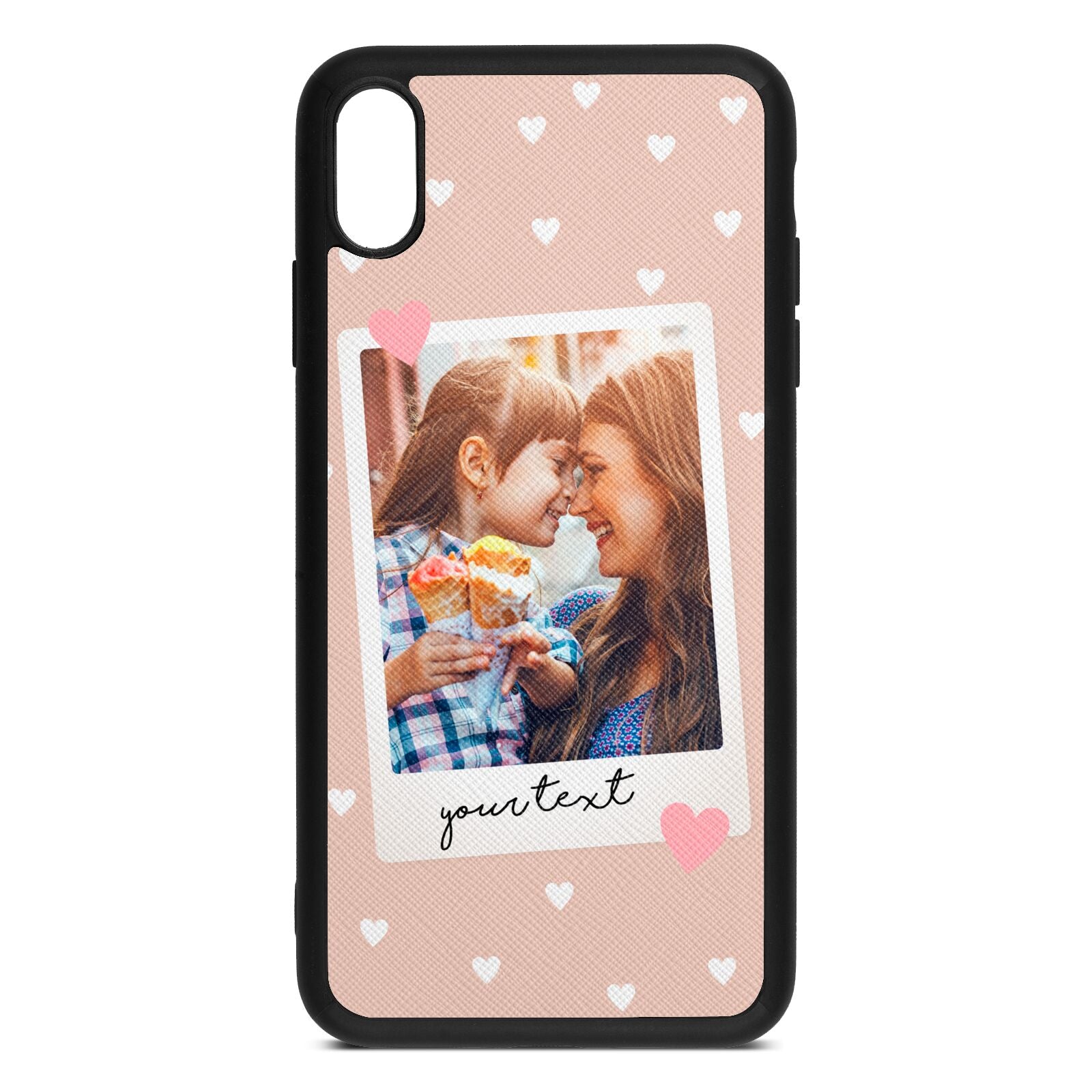 Personalised Photo Love Hearts Nude Saffiano Leather iPhone Xs Max Case