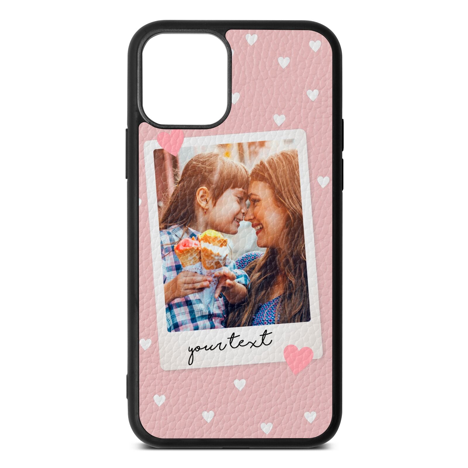 Personalised Photo Love Hearts Pink Pebble Leather iPhone 11 Case