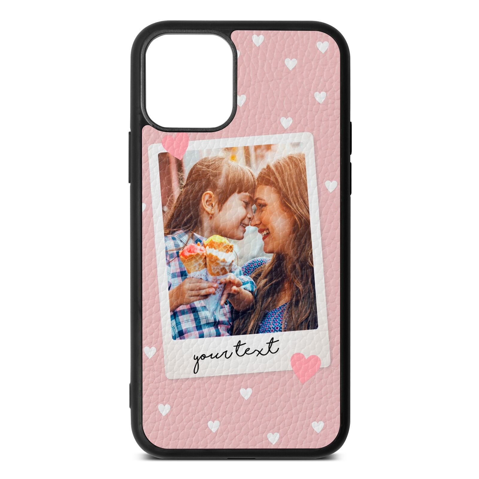 Personalised Photo Love Hearts Pink Pebble Leather iPhone 11 Pro Case