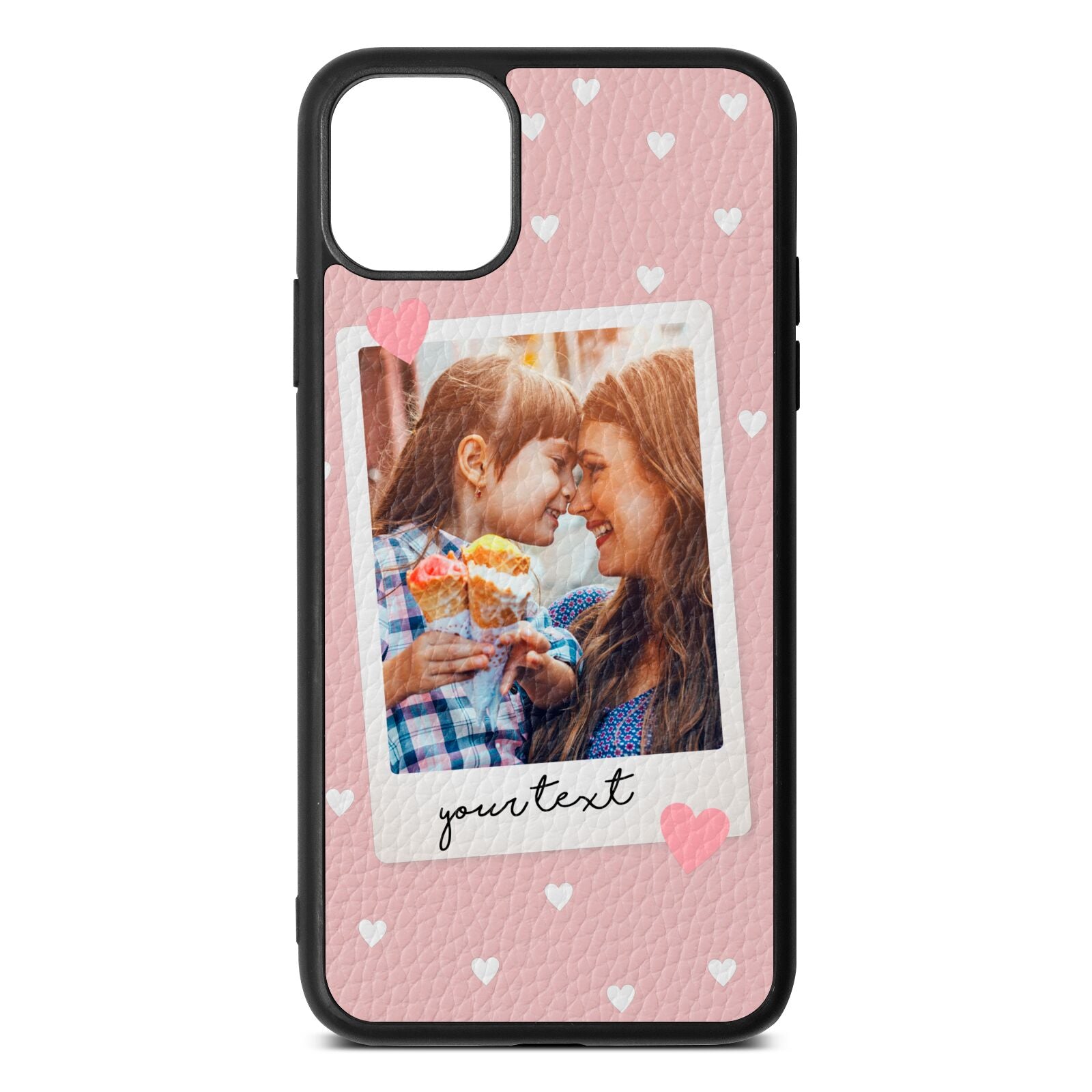 Personalised Photo Love Hearts Pink Pebble Leather iPhone 11 Pro Max Case