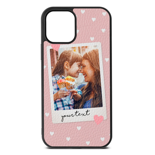Personalised Photo Love Hearts Pink Pebble Leather iPhone 12 Case