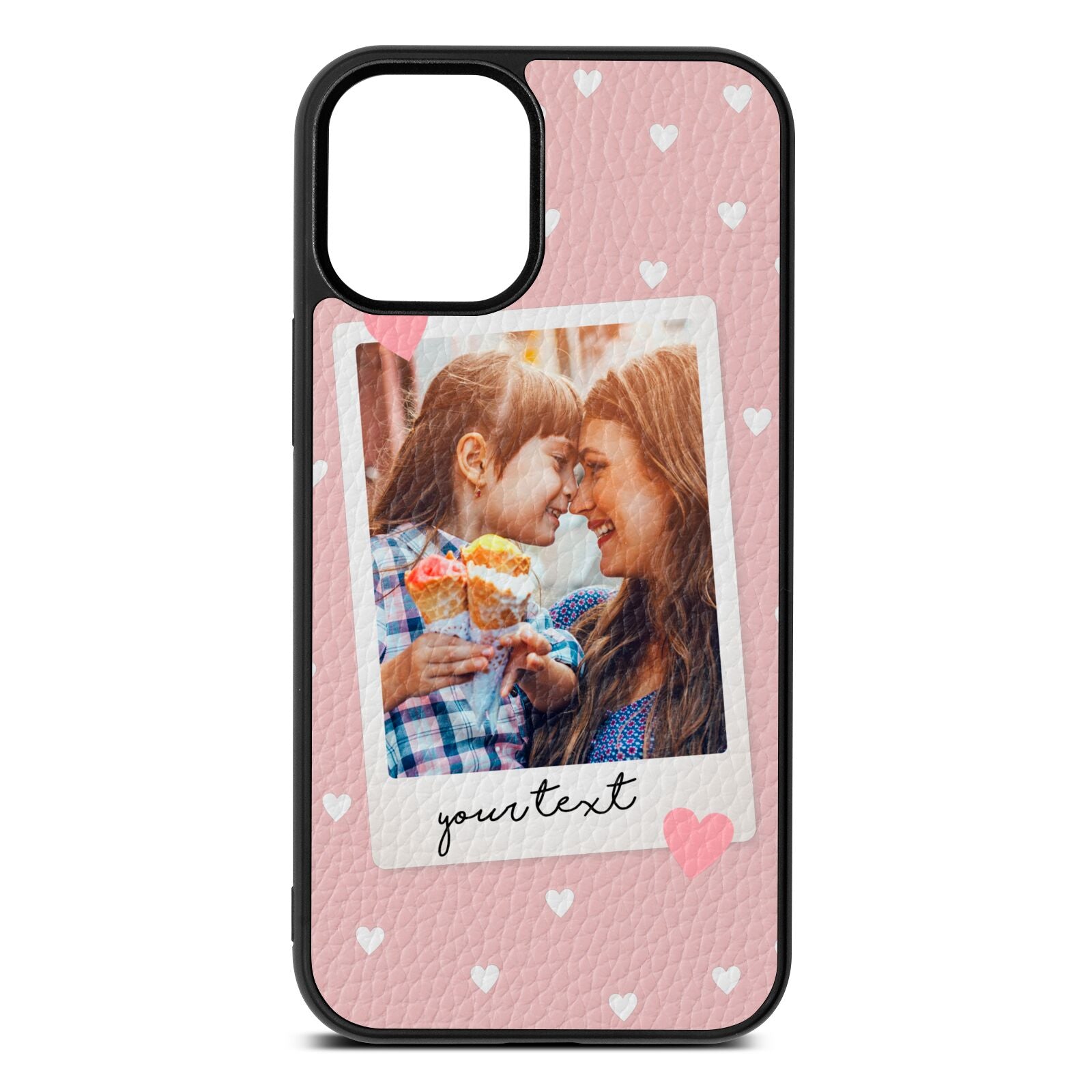 Personalised Photo Love Hearts Pink Pebble Leather iPhone 12 Mini Case