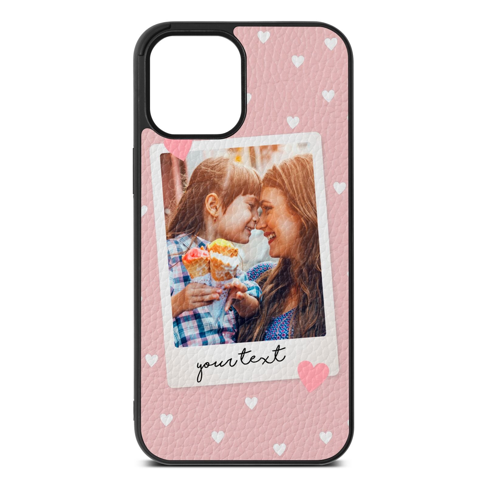 Personalised Photo Love Hearts Pink Pebble Leather iPhone 12 Pro Max Case