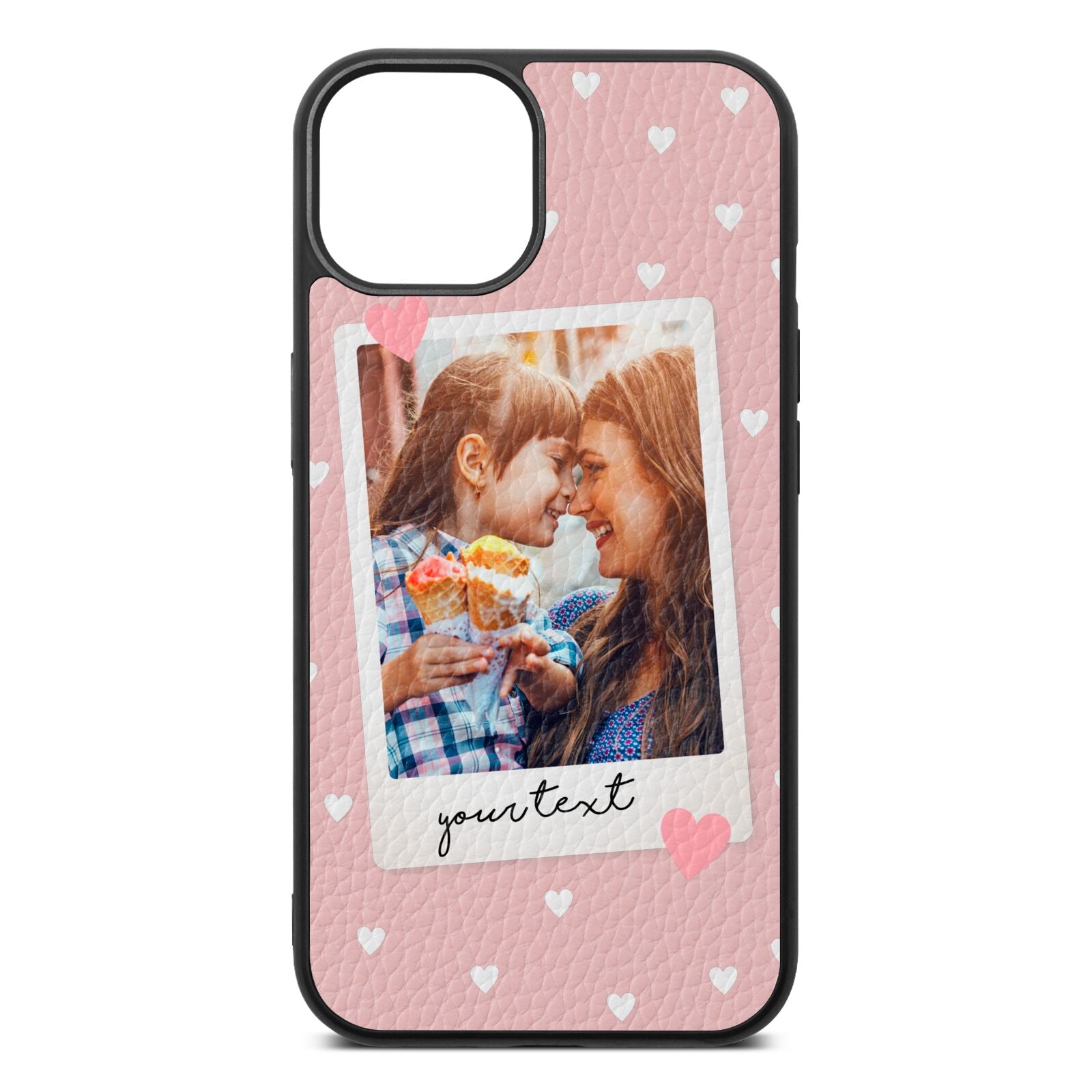 Personalised Photo Love Hearts Pink Pebble Leather iPhone 13 Case