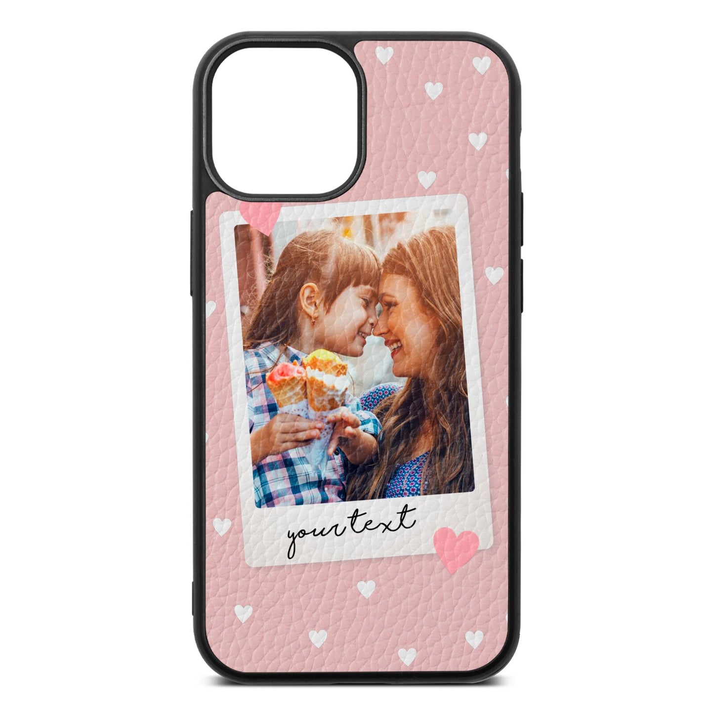 Personalised Photo Love Hearts Pink Pebble Leather iPhone 13 Mini Case