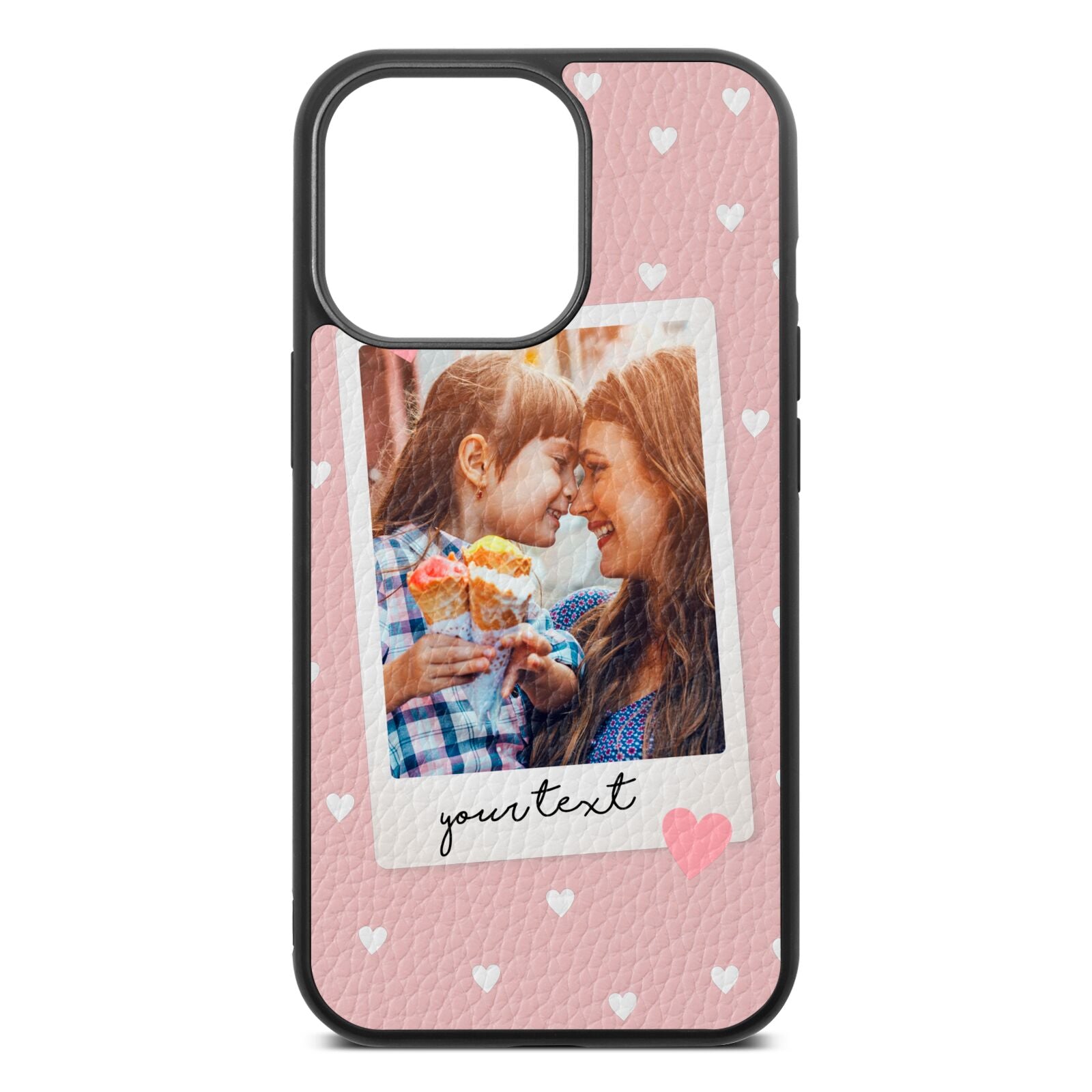 Personalised Photo Love Hearts Pink Pebble Leather iPhone 13 Pro Case