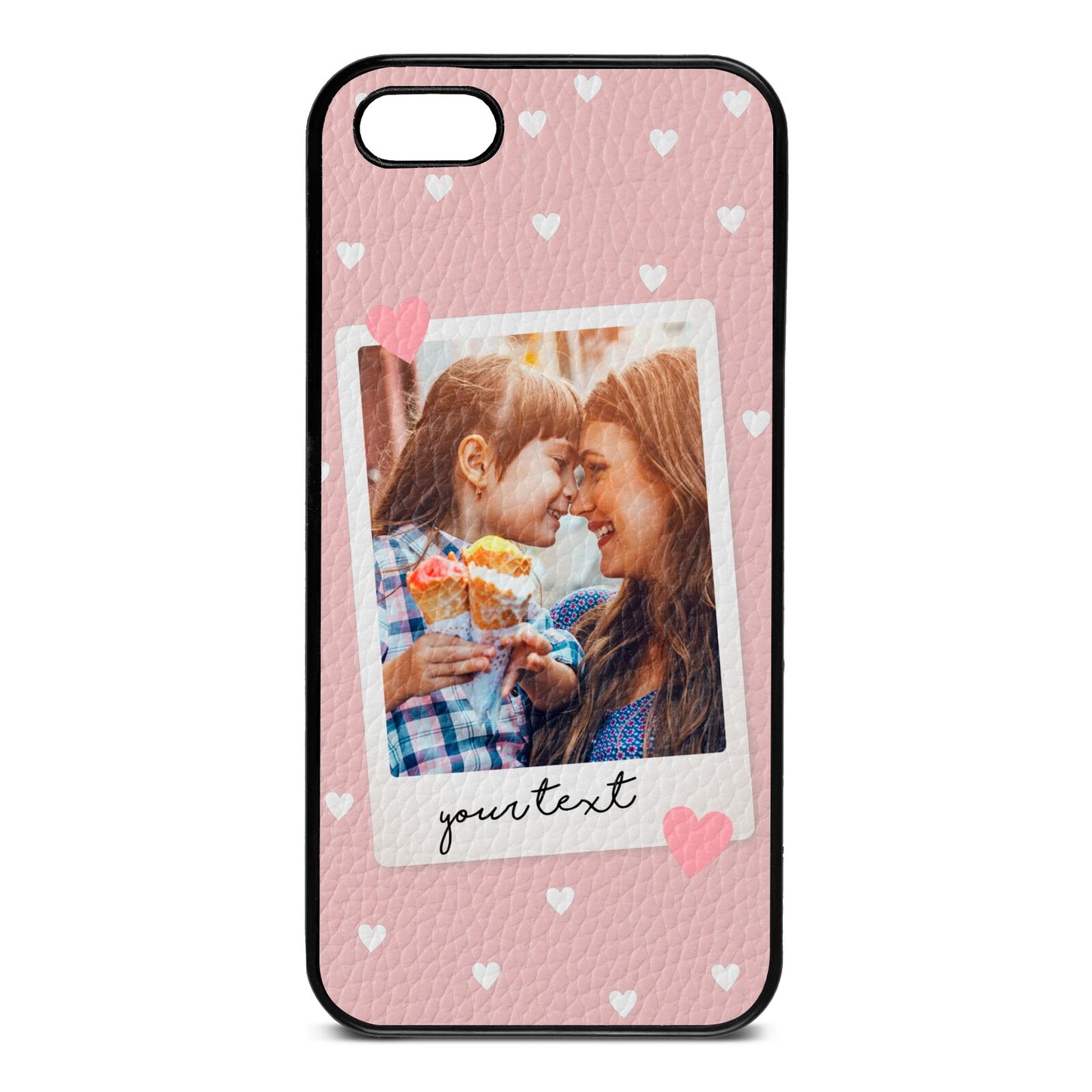 Personalised Photo Love Hearts Pink Pebble Leather iPhone 5 Case