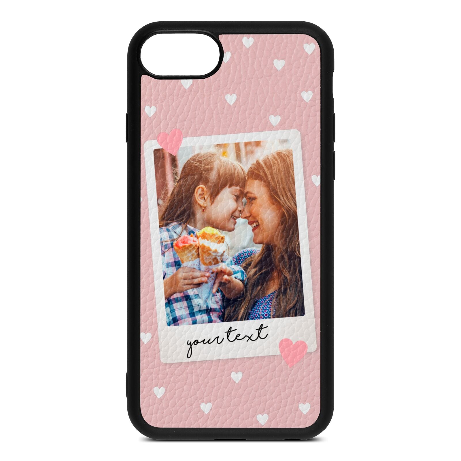 Personalised Photo Love Hearts Pink Pebble Leather iPhone 8 Case