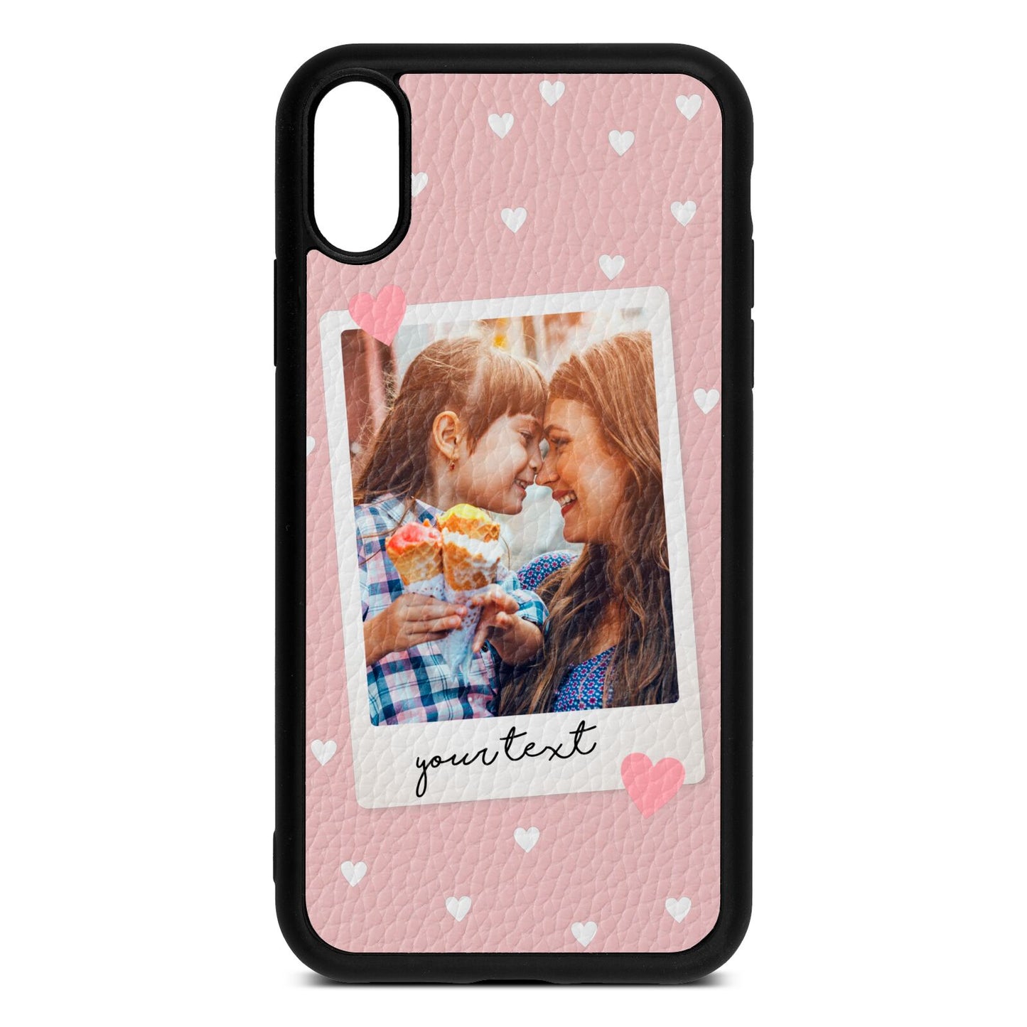 Personalised Photo Love Hearts Pink Pebble Leather iPhone Xr Case