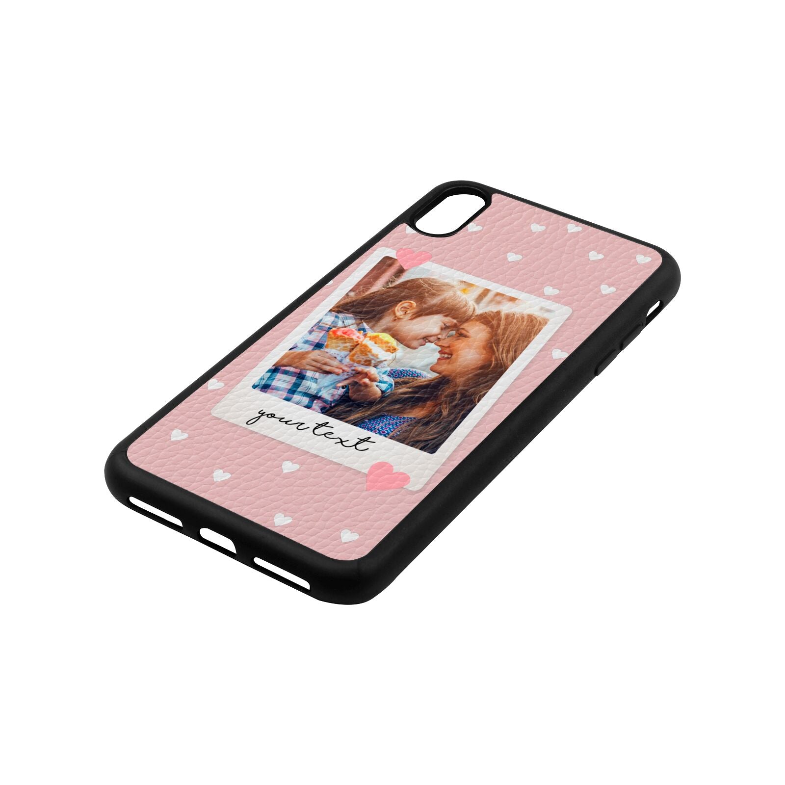 Personalised Photo Love Hearts Pink Pebble Leather iPhone Xs Max Case Side Angle