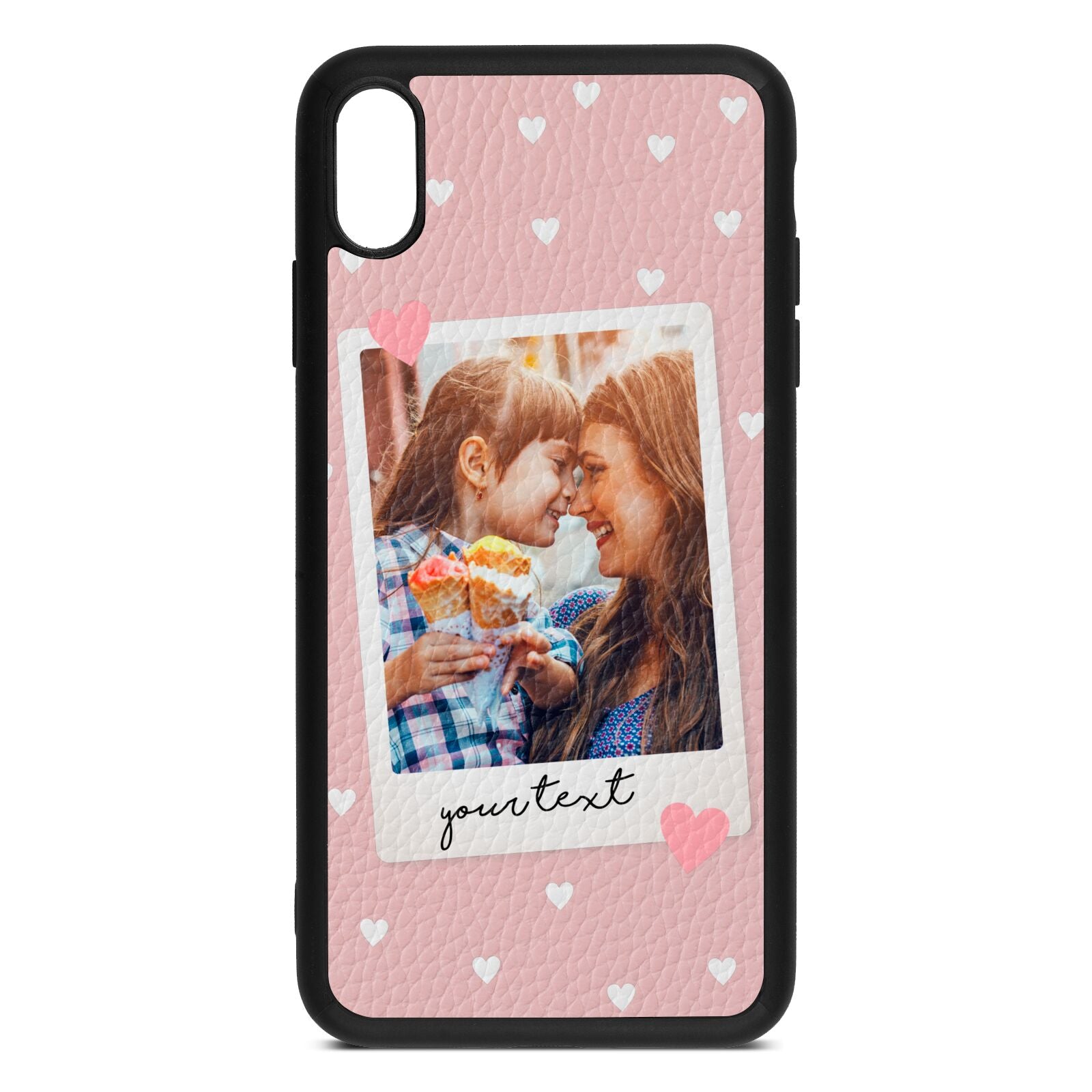 Personalised Photo Love Hearts Pink Pebble Leather iPhone Xs Max Case