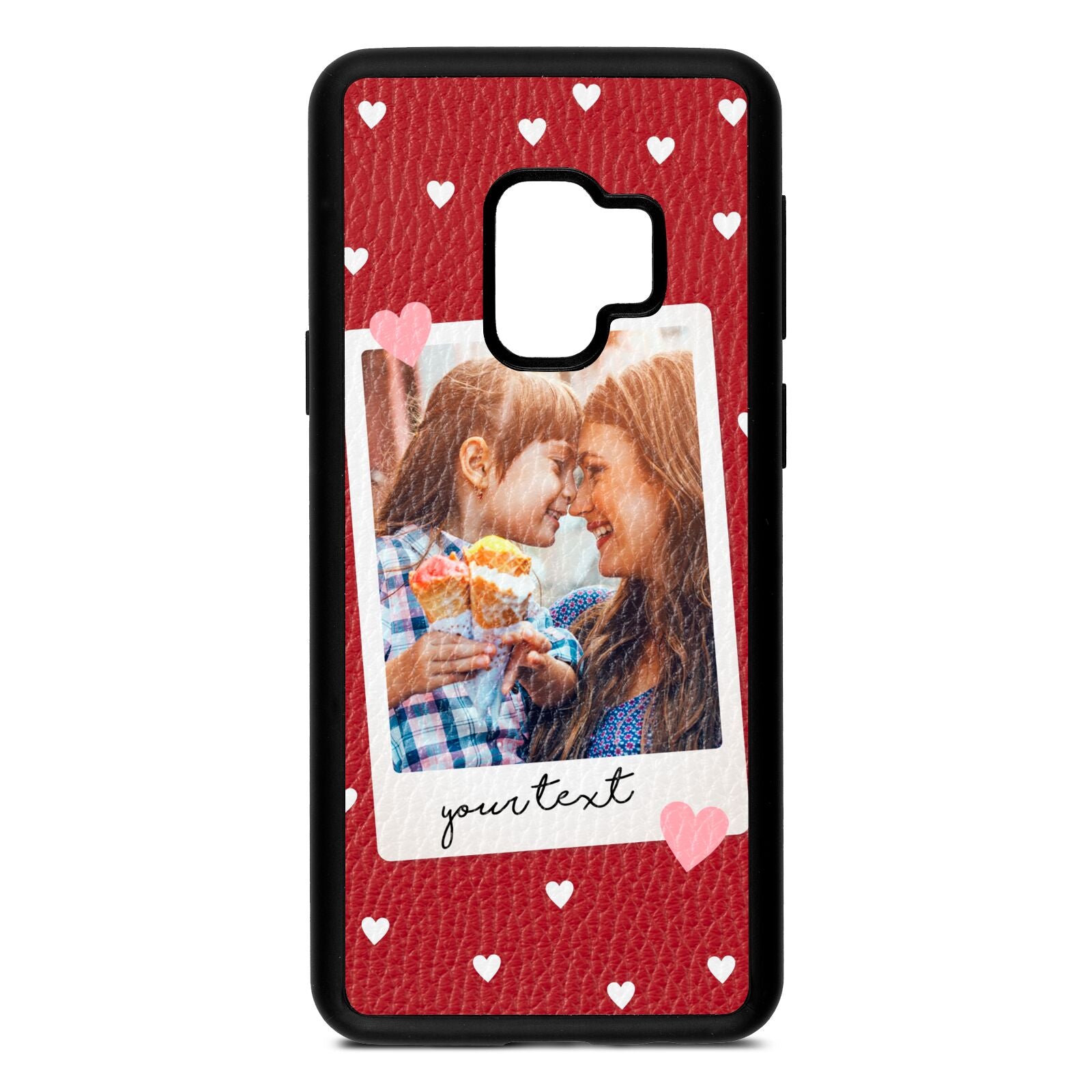 Personalised Photo Love Hearts Red Pebble Leather Samsung S9 Case