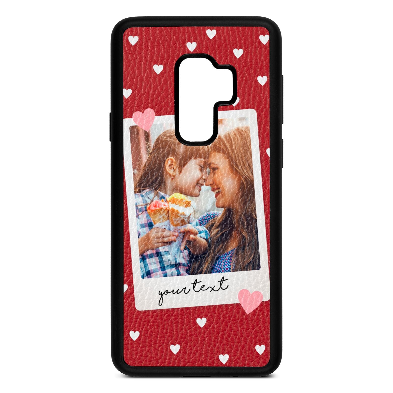 Personalised Photo Love Hearts Red Pebble Leather Samsung S9 Plus Case