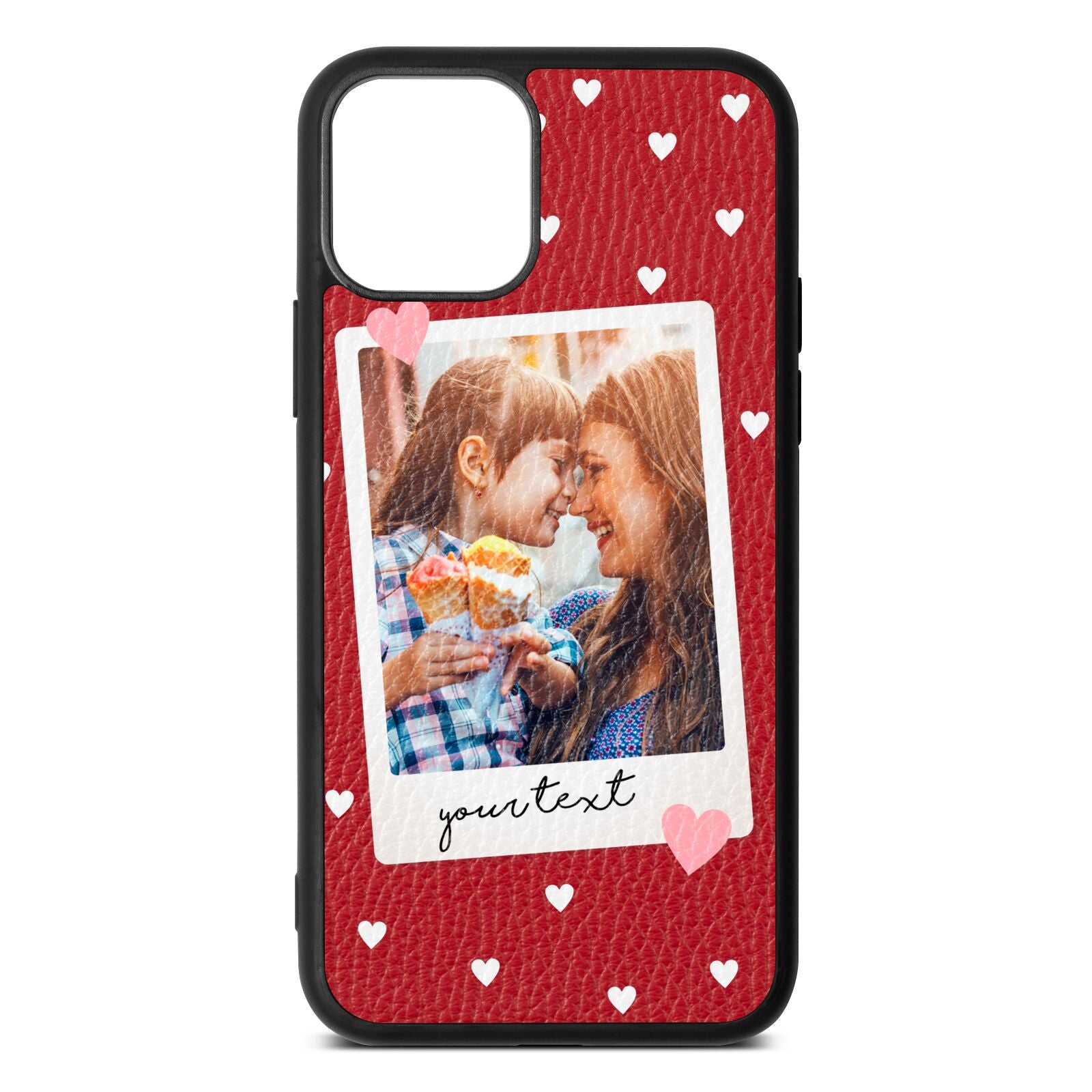 Personalised Photo Love Hearts Red Pebble Leather iPhone 11 Case