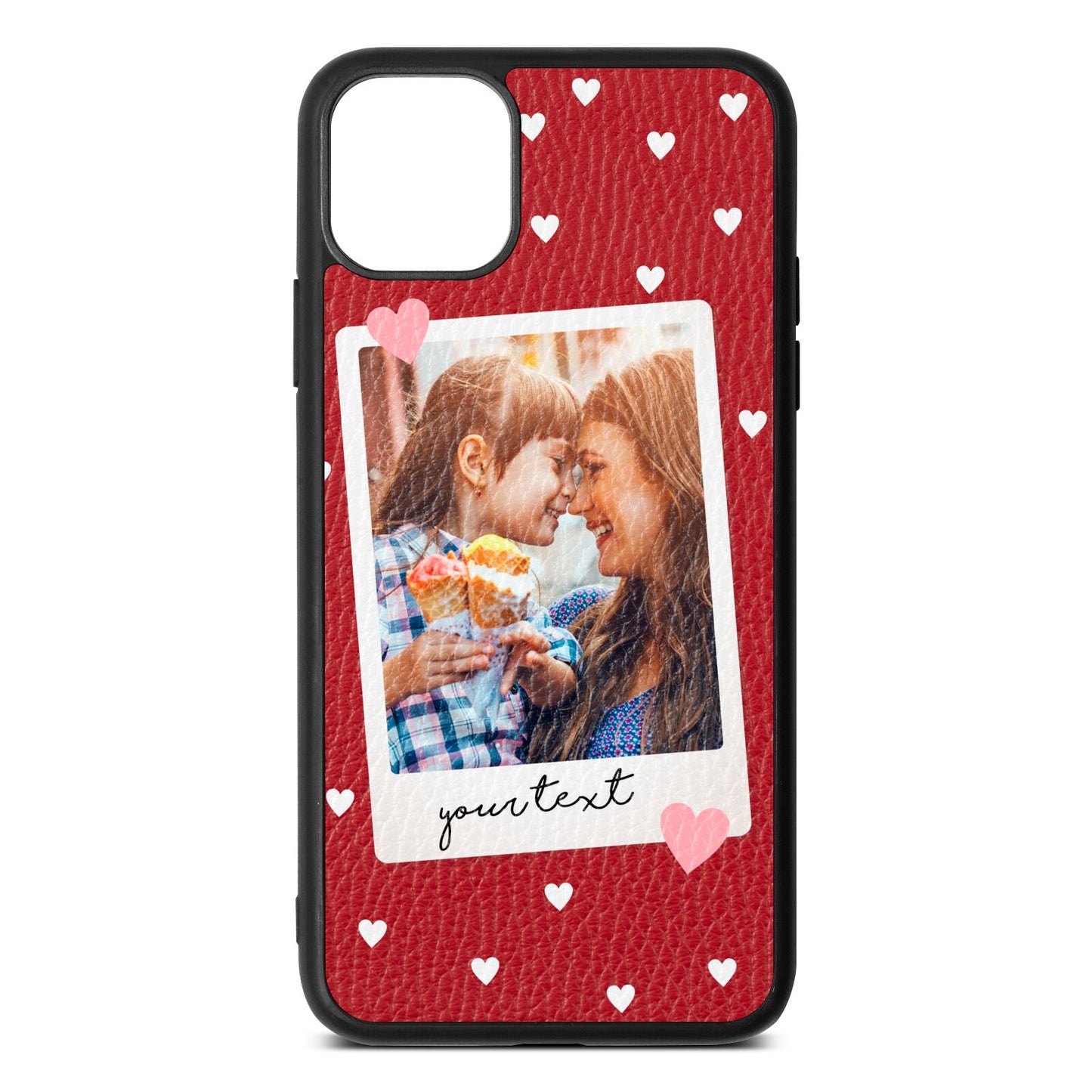 Personalised Photo Love Hearts Red Pebble Leather iPhone 11 Pro Max Case