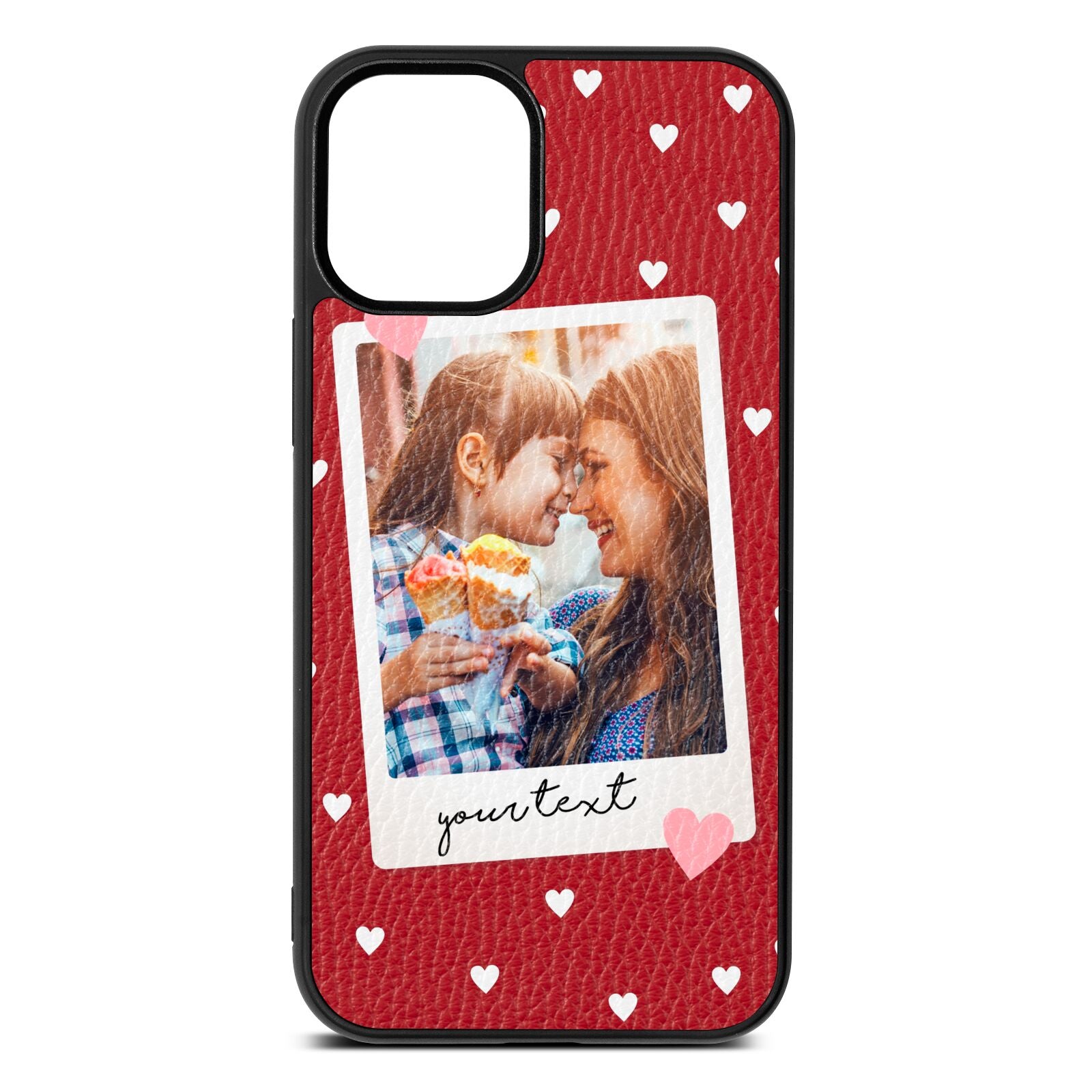 Personalised Photo Love Hearts Red Pebble Leather iPhone 12 Mini Case