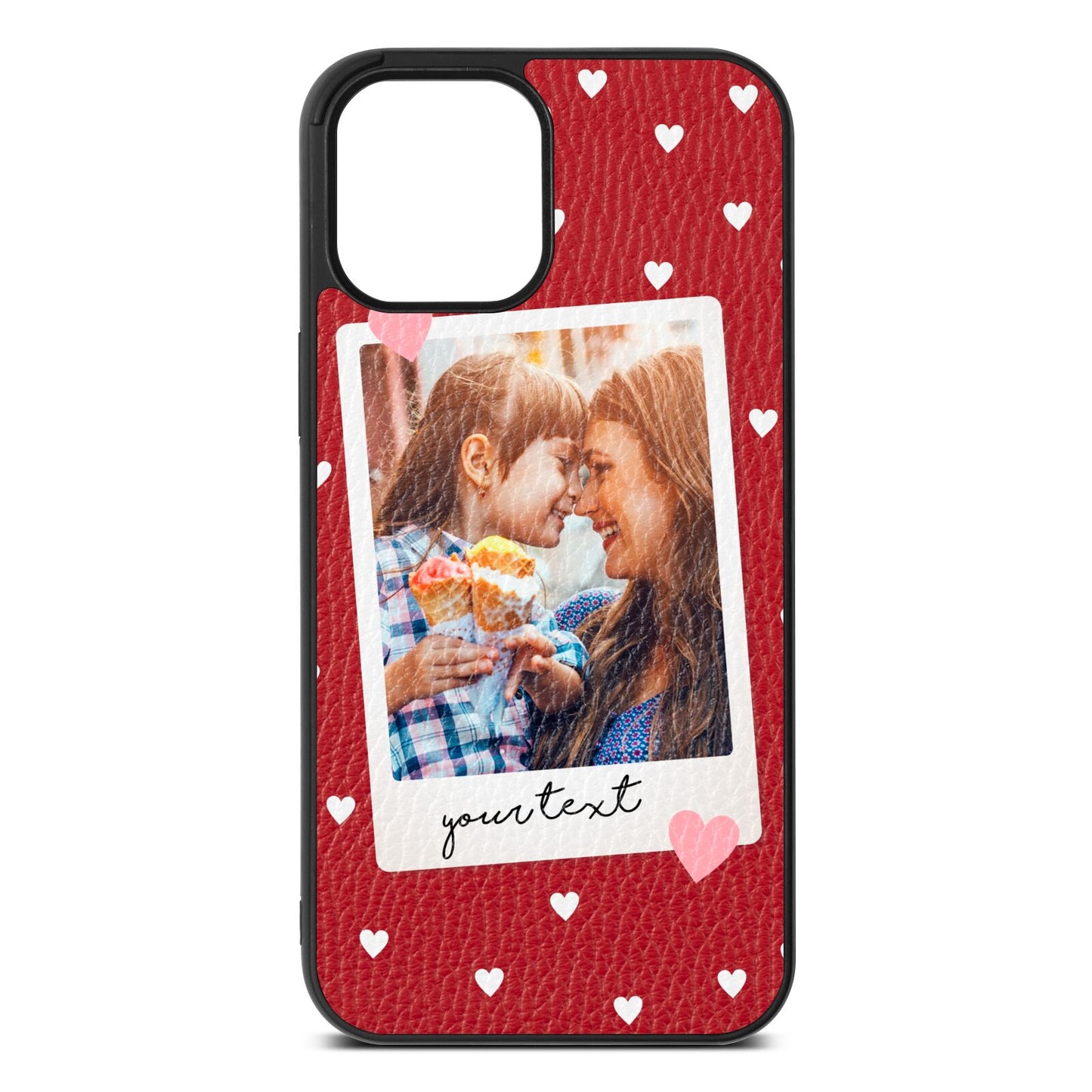 Personalised Photo Love Hearts Red Pebble Leather iPhone 12 Pro Max Case