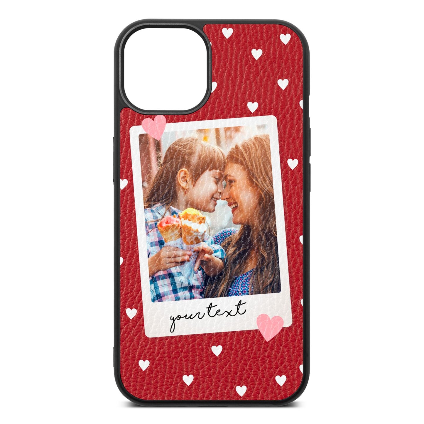 Personalised Photo Love Hearts Red Pebble Leather iPhone 13 Case