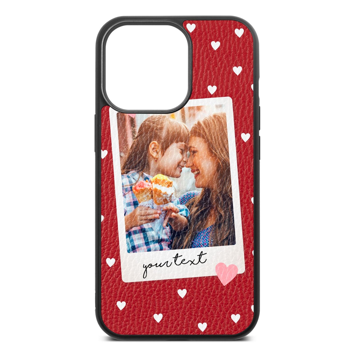 Personalised Photo Love Hearts Red Pebble Leather iPhone 13 Pro Case