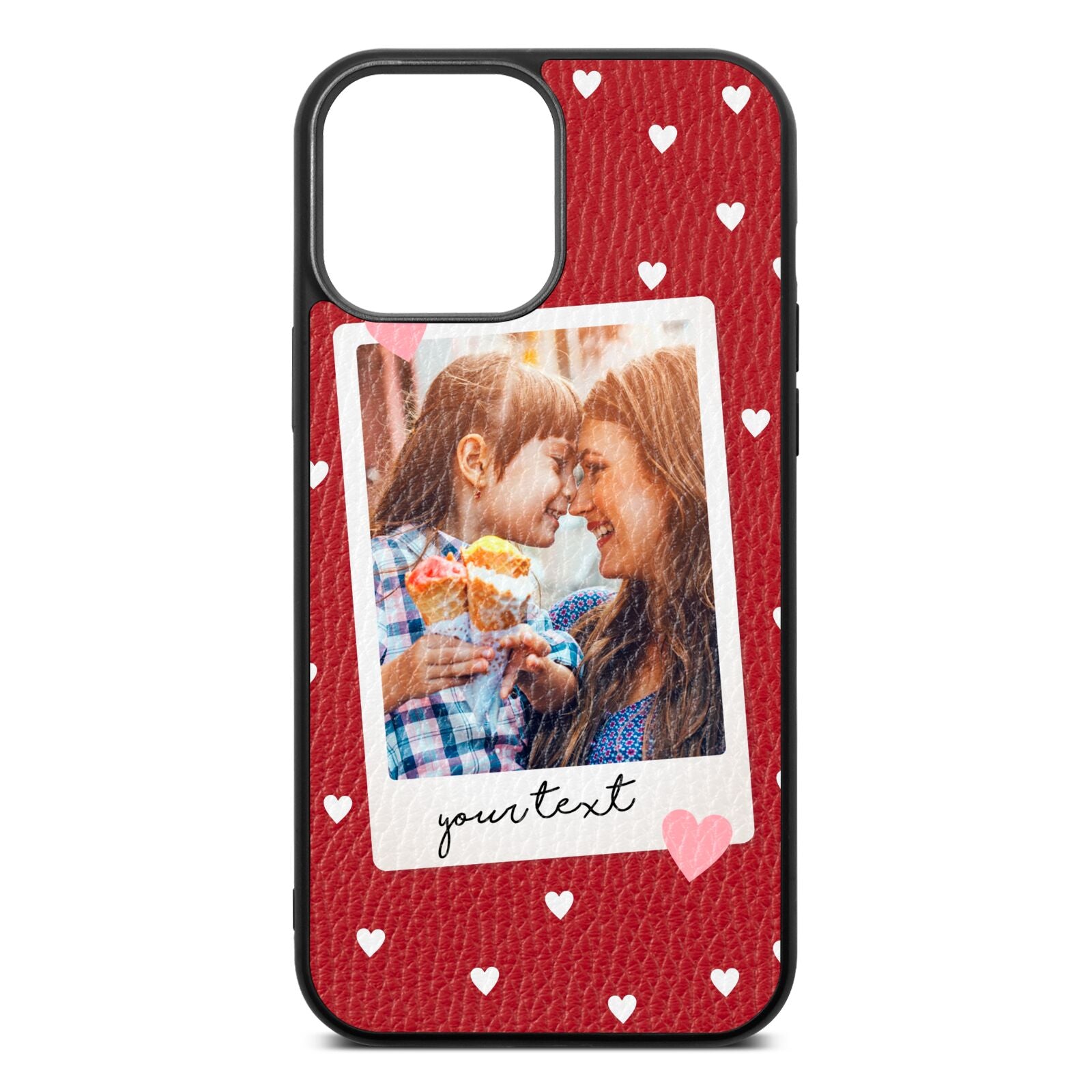 Personalised Photo Love Hearts Red Pebble Leather iPhone 13 Pro Max Case