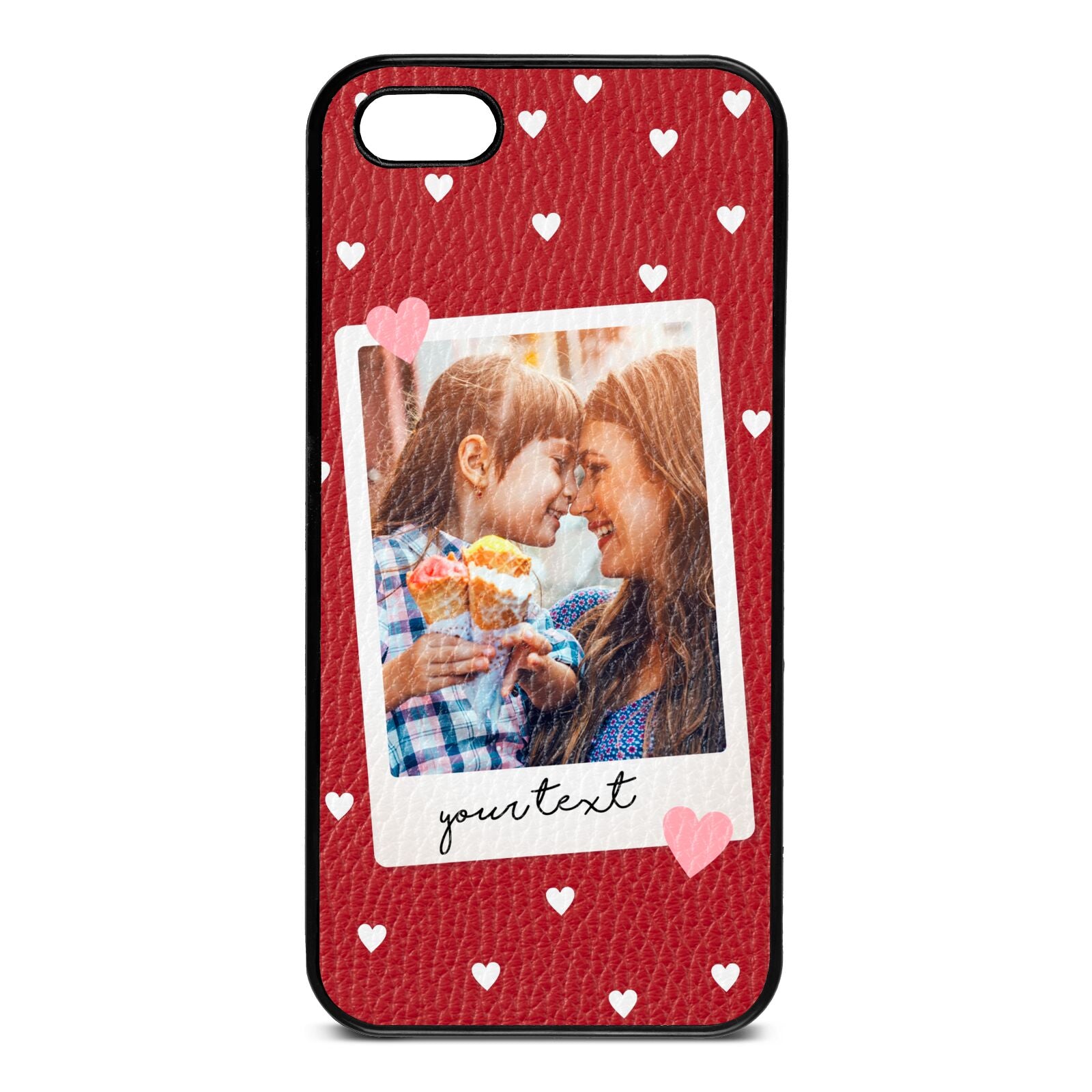 Personalised Photo Love Hearts Red Pebble Leather iPhone 5 Case