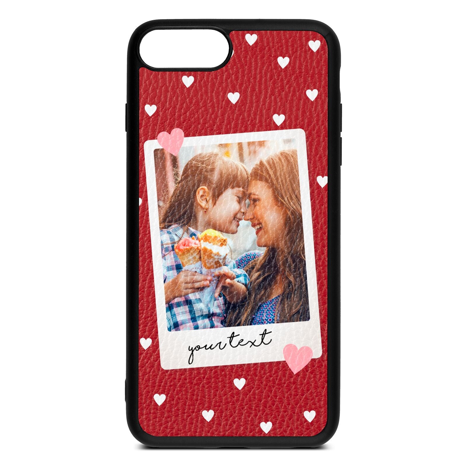 Personalised Photo Love Hearts Red Pebble Leather iPhone 8 Plus Case